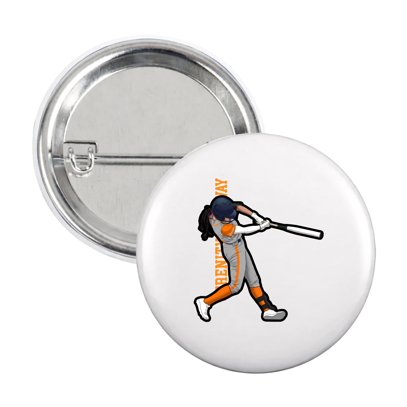 Game Day Button — Name Vertical in White