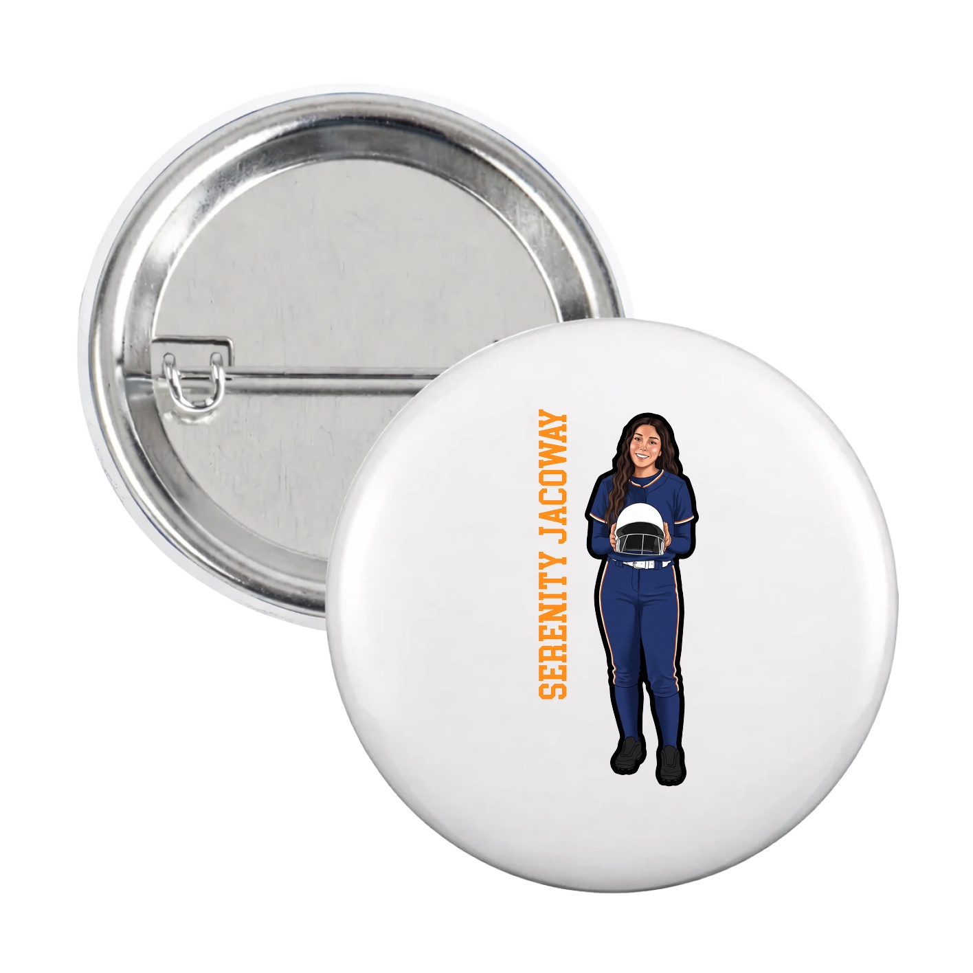Game Day Button — Name Vertical in White