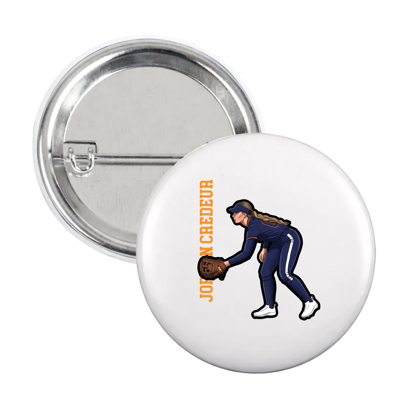 Game Day Button — Name Vertical in White