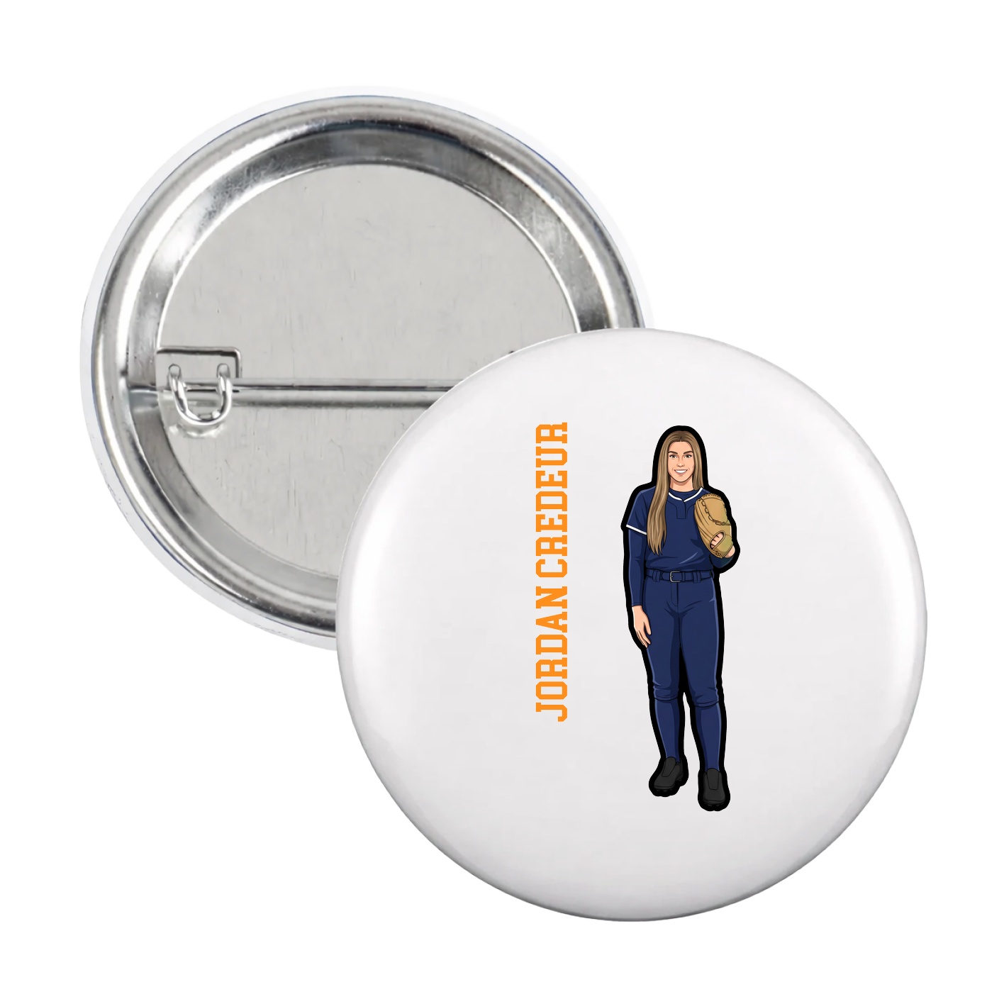 Game Day Button — Name Vertical in White