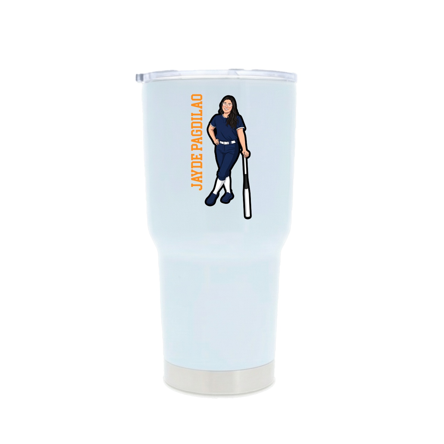 30oz Stainless Steel Tumbler — Name Vertical in White