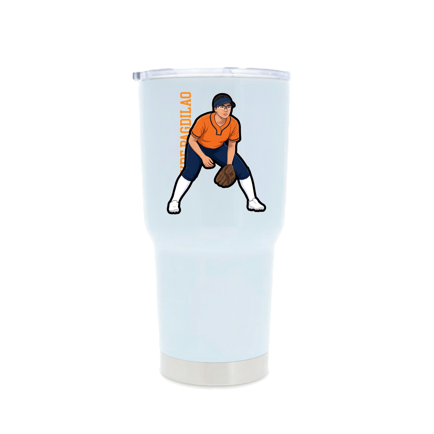 30oz Stainless Steel Tumbler — Name Vertical in White