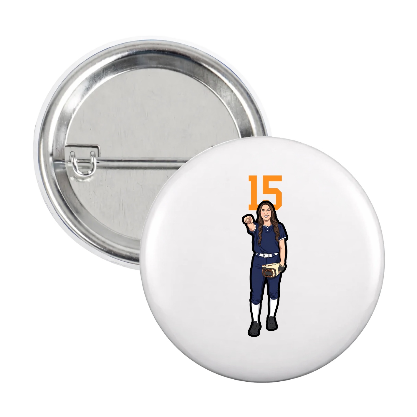 Game Day Button — Number Top in White