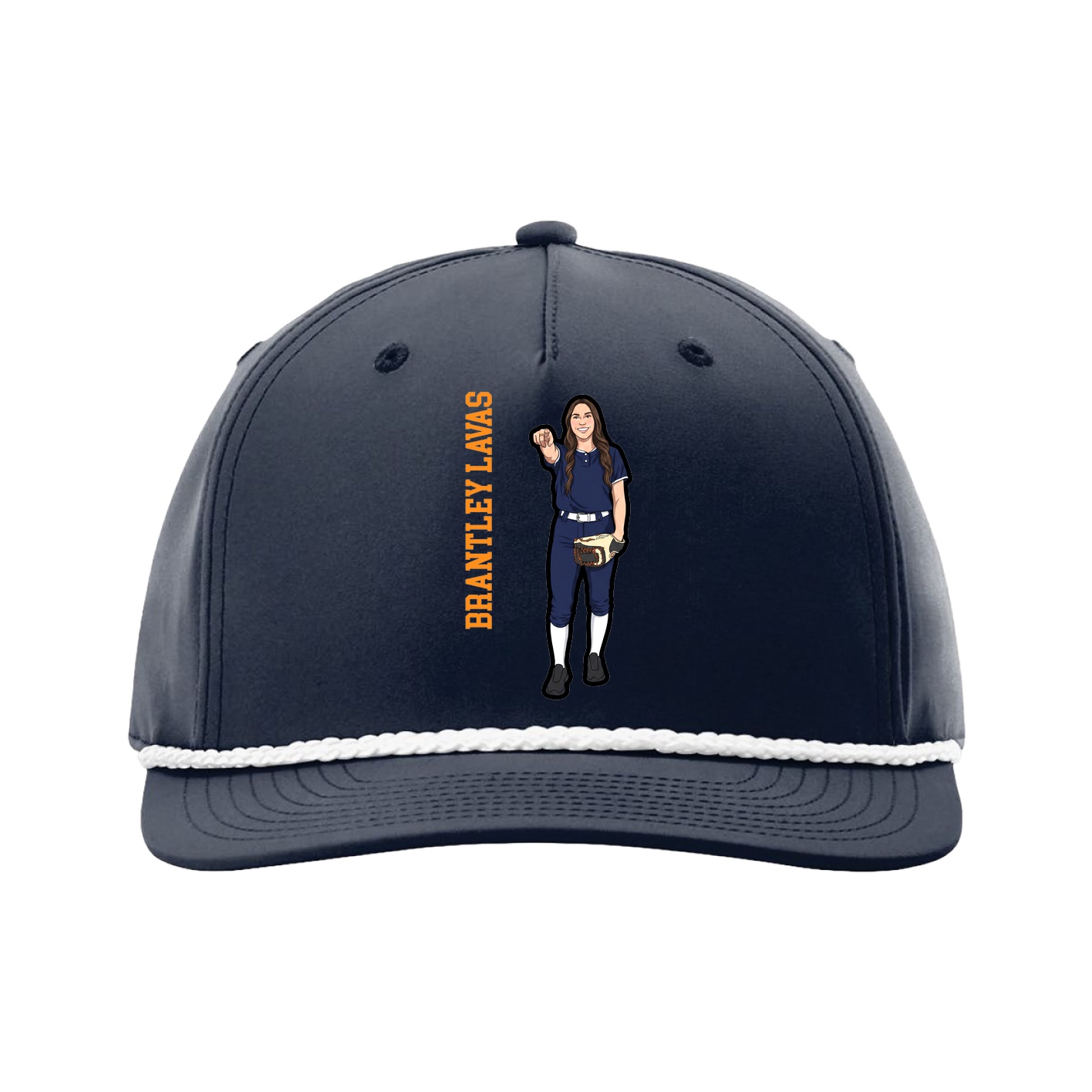 Five-Panel Classic Rope Cap — Name Vertical in Navy
