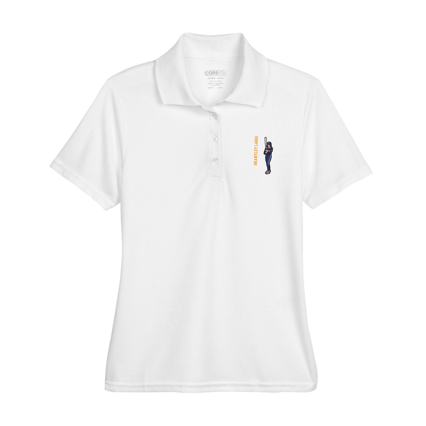 Womens Performance Polo — Name Vertical in White
