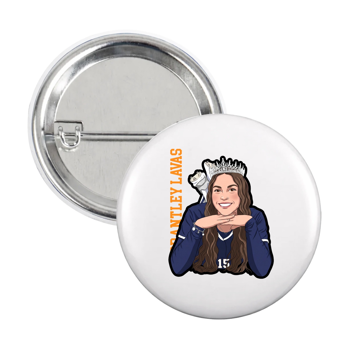 Game Day Button — Name Vertical in White