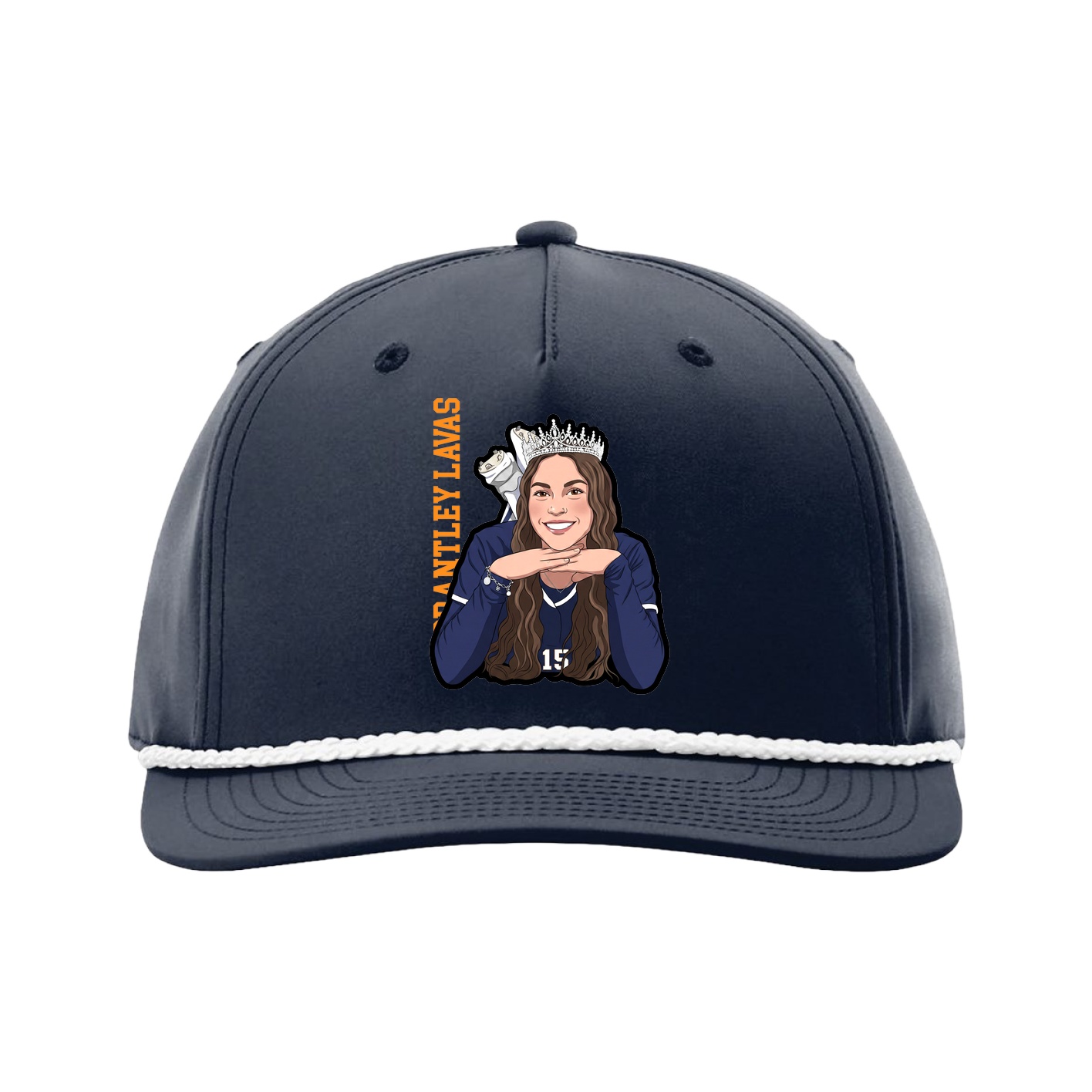 Five-Panel Classic Rope Cap — Name Vertical in Navy