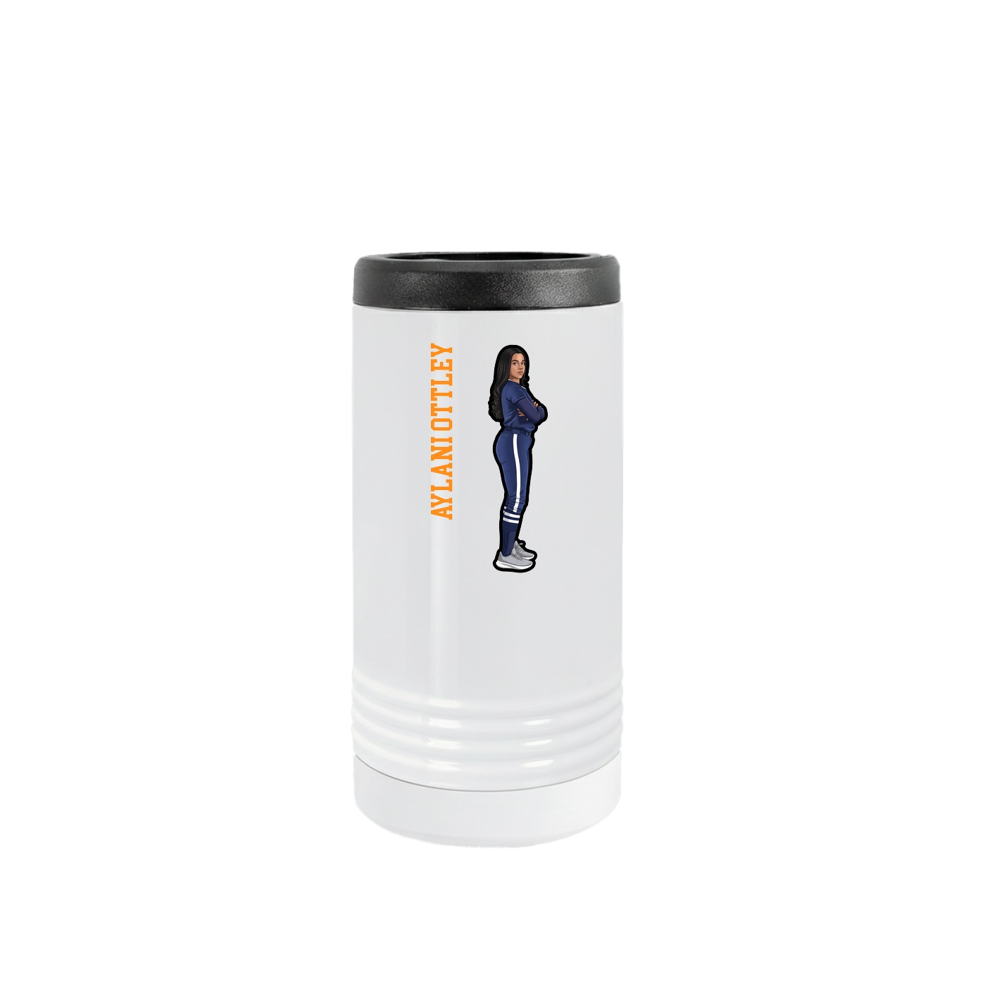 Slim Beverage Holder — Name Vertical in White