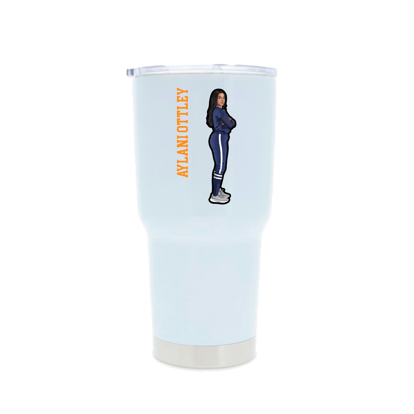 30oz Stainless Steel Tumbler — Name Vertical in White