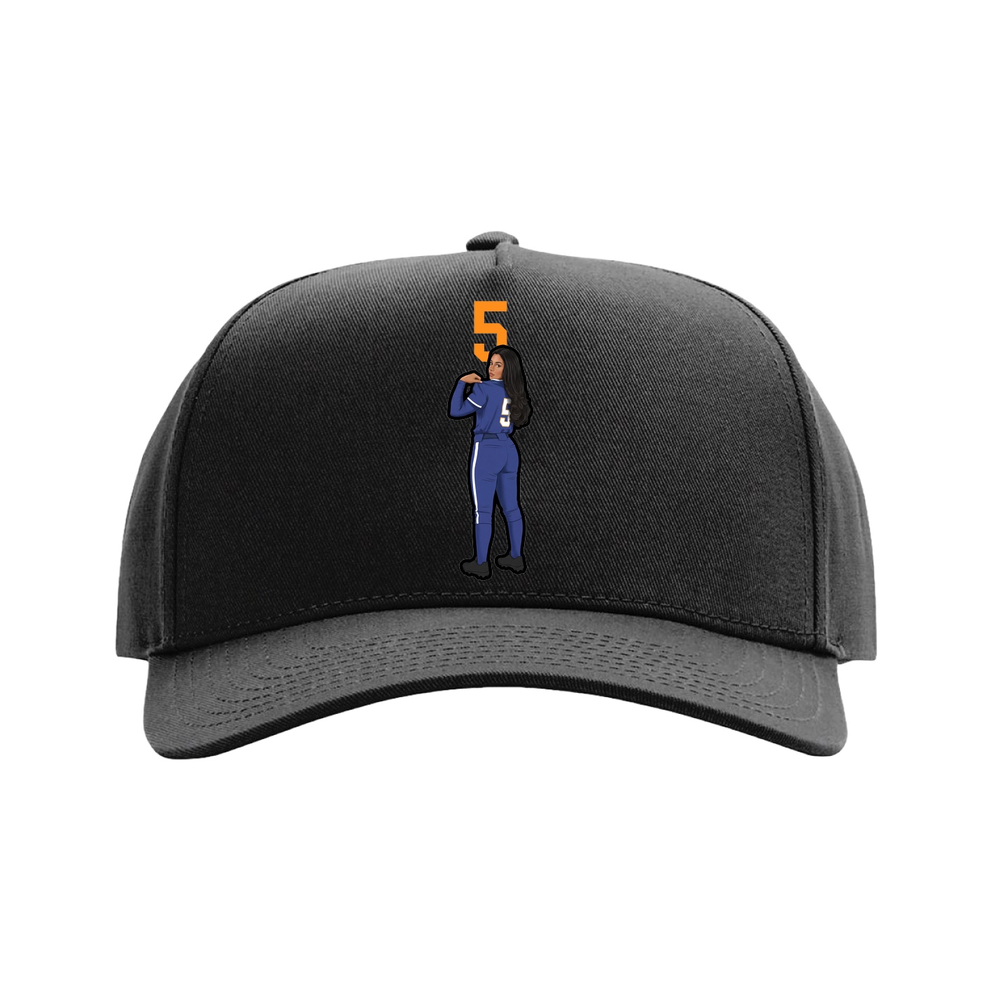 Full Fabric Five-Panel Champ Cap — Number Top in Black