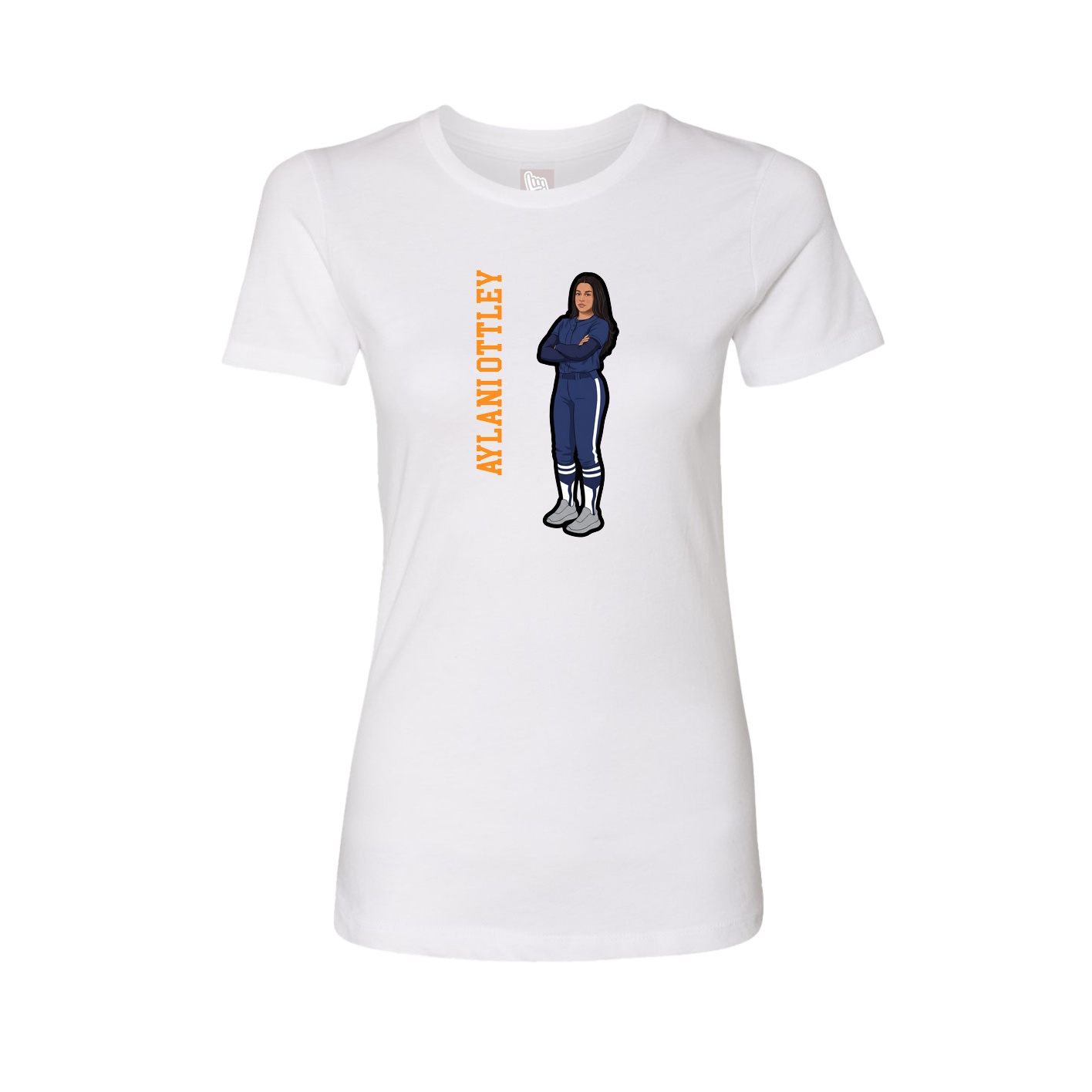 Fitted Women's Tee — Name Vertical in White