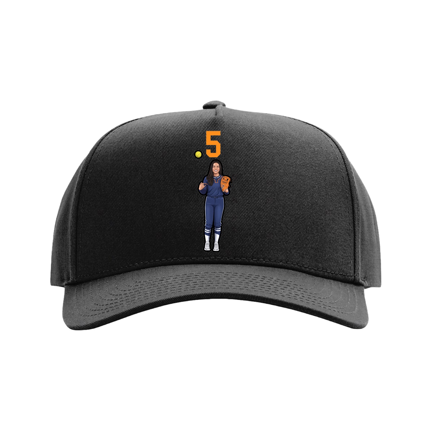 Full Fabric Five-Panel Champ Cap — Number Top in Black