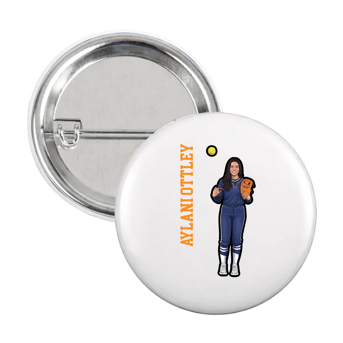 Game Day Button — Name Vertical in White