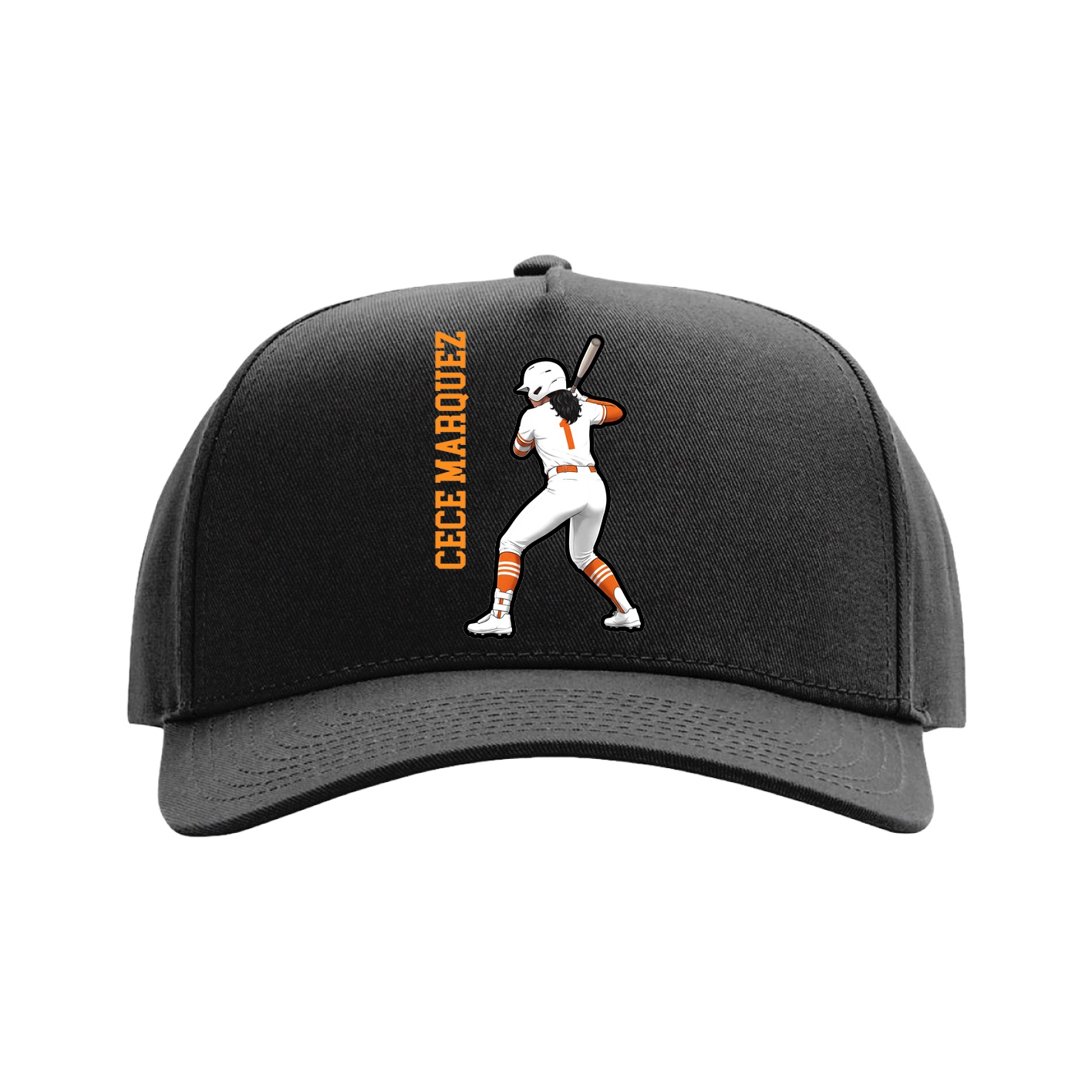 Full Fabric Five-Panel Champ Cap — Name Vertical in Black