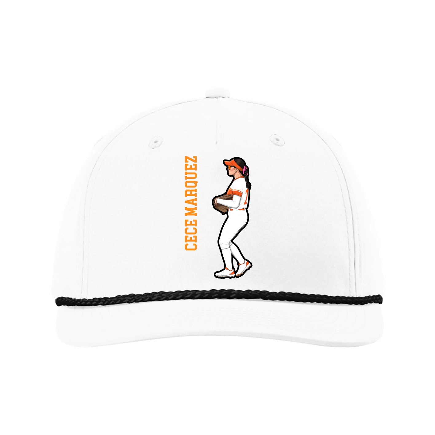 Five-Panel Classic Rope Cap — Name Vertical in White
