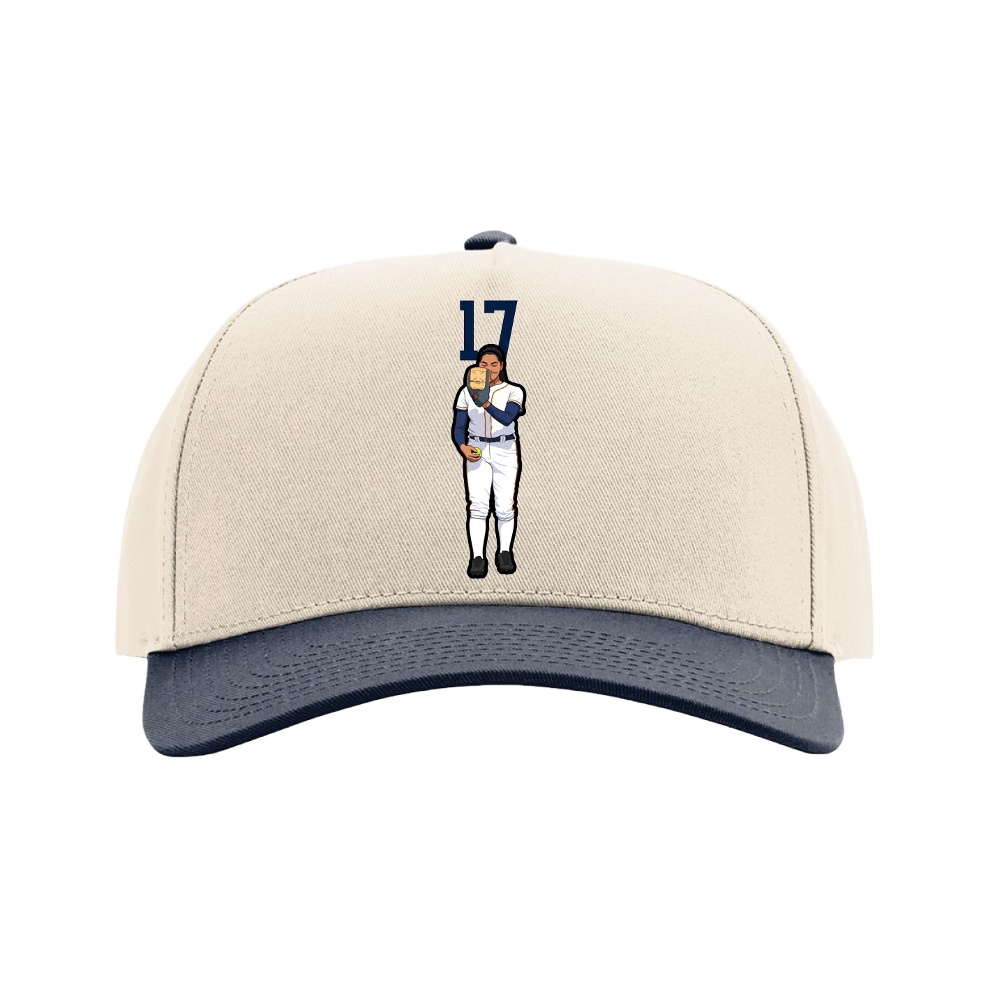 Full Fabric Five-Panel Champ Cap — Number Top in Cream/Navy