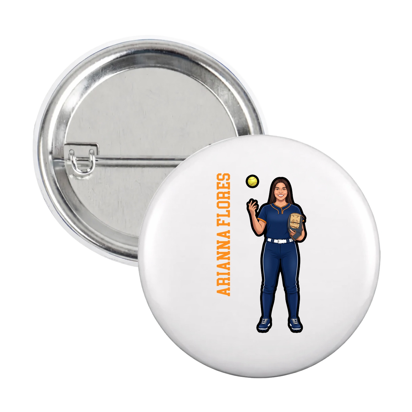 Game Day Button — Name Vertical in White