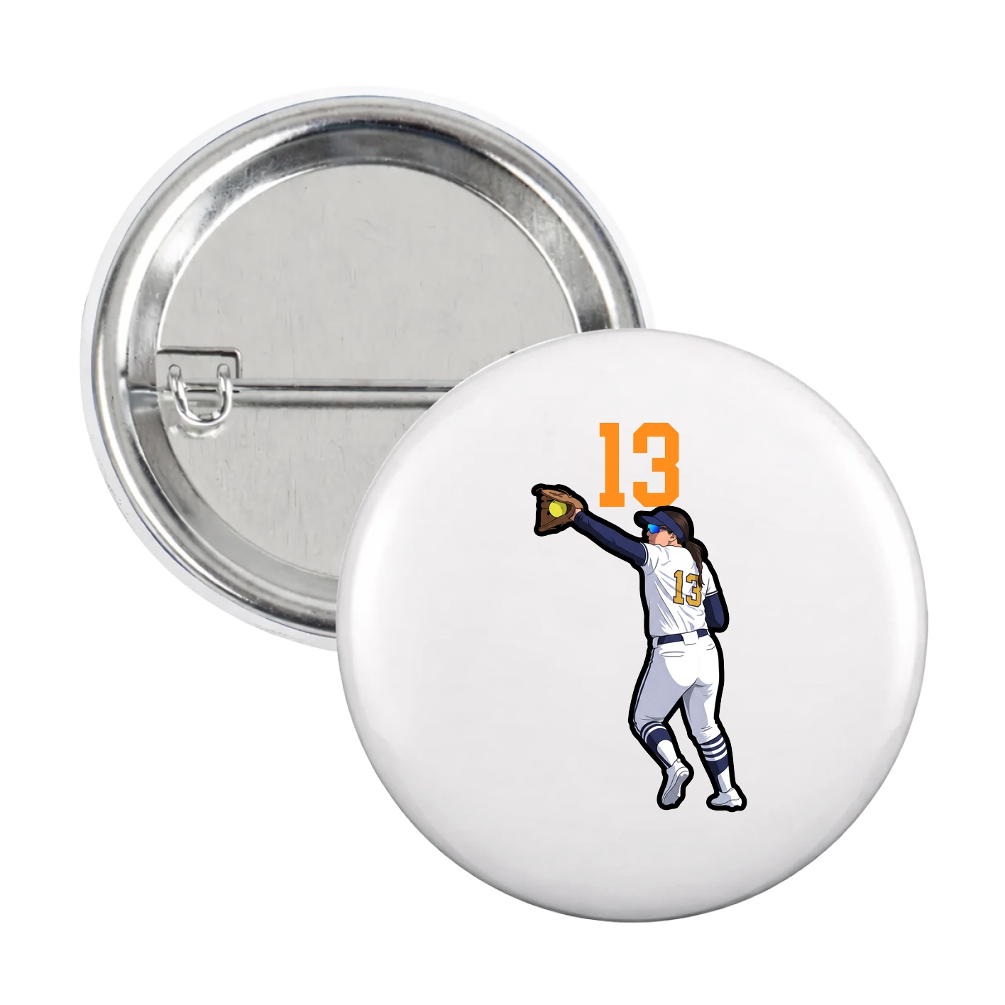 Game Day Button — Number Top in White