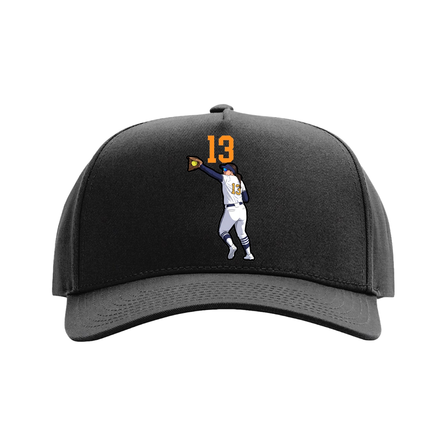 Full Fabric Five-Panel Champ Cap — Number Top in Black