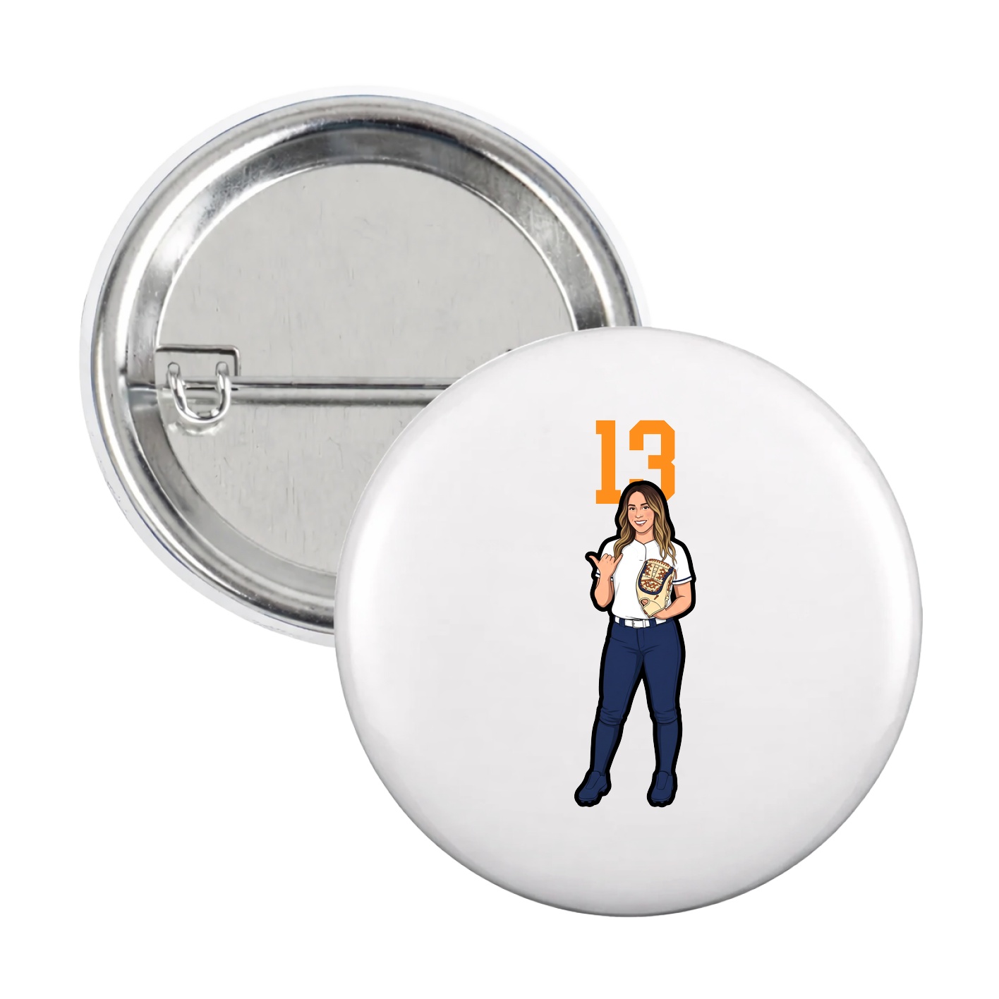 Game Day Button — Number Top in White
