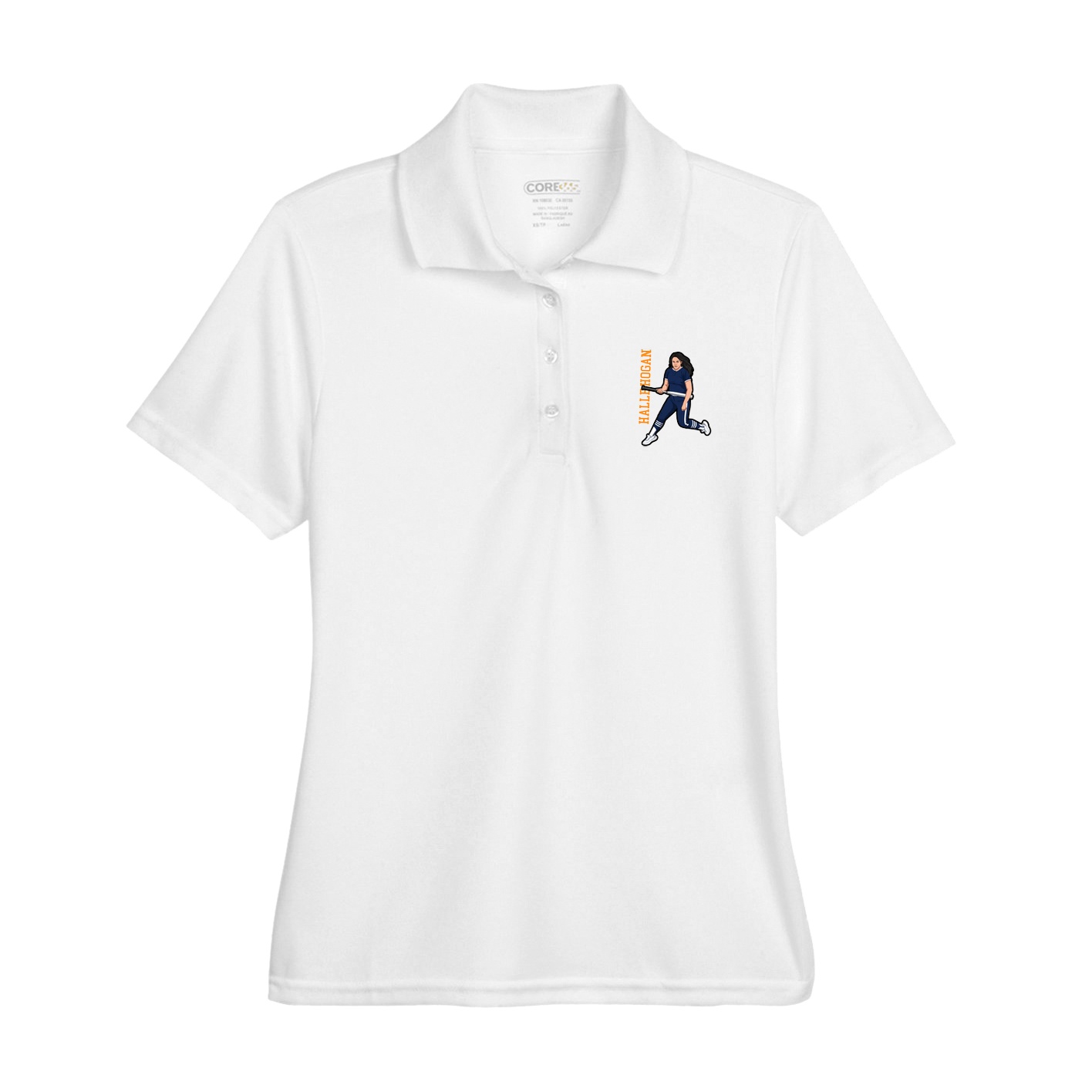 Womens Performance Polo — Name Vertical in White