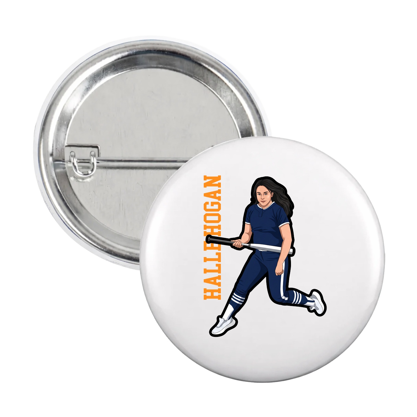 Game Day Button — Name Vertical in White