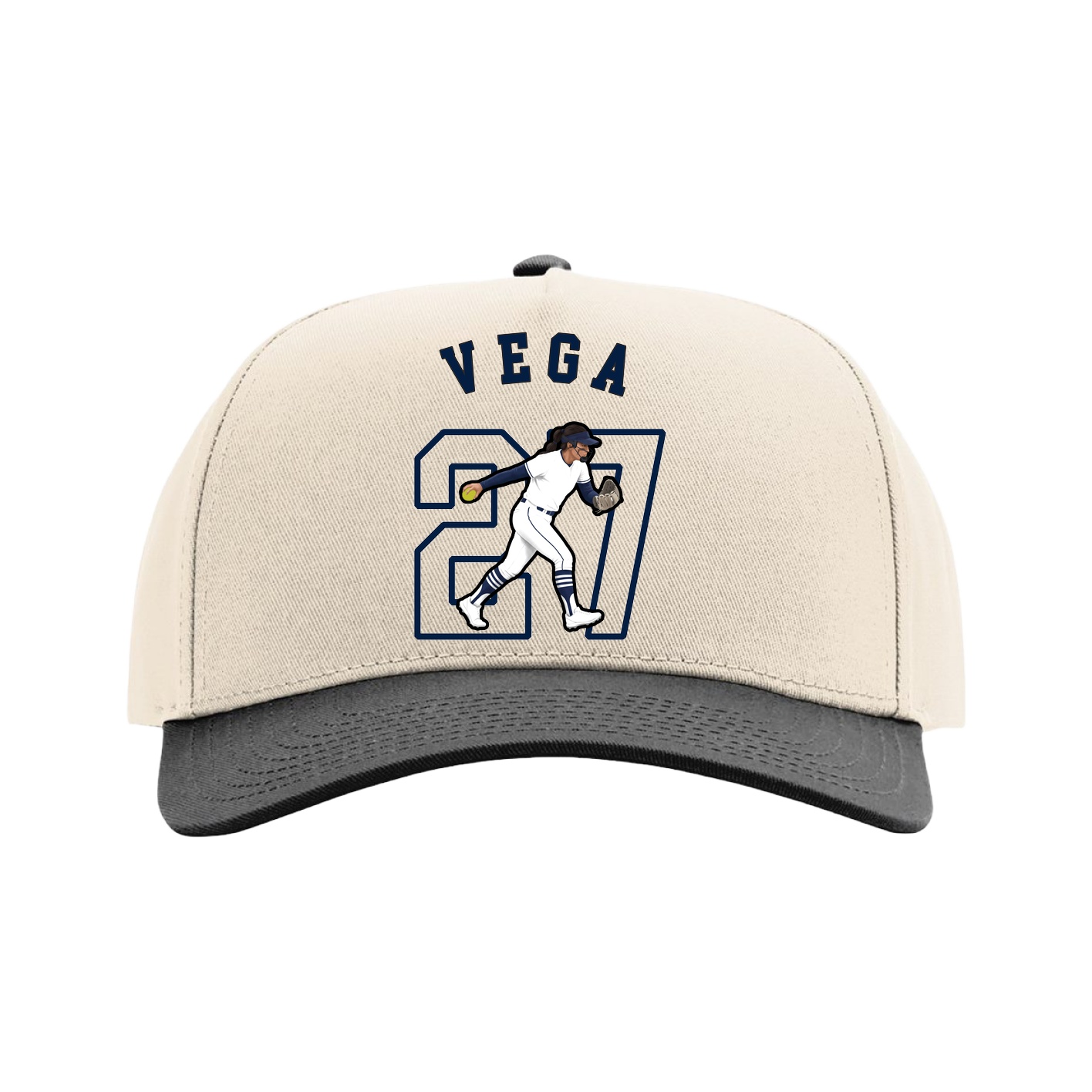 Full Fabric Five-Panel Champ Cap — Shirsey Arch in Cream/Black