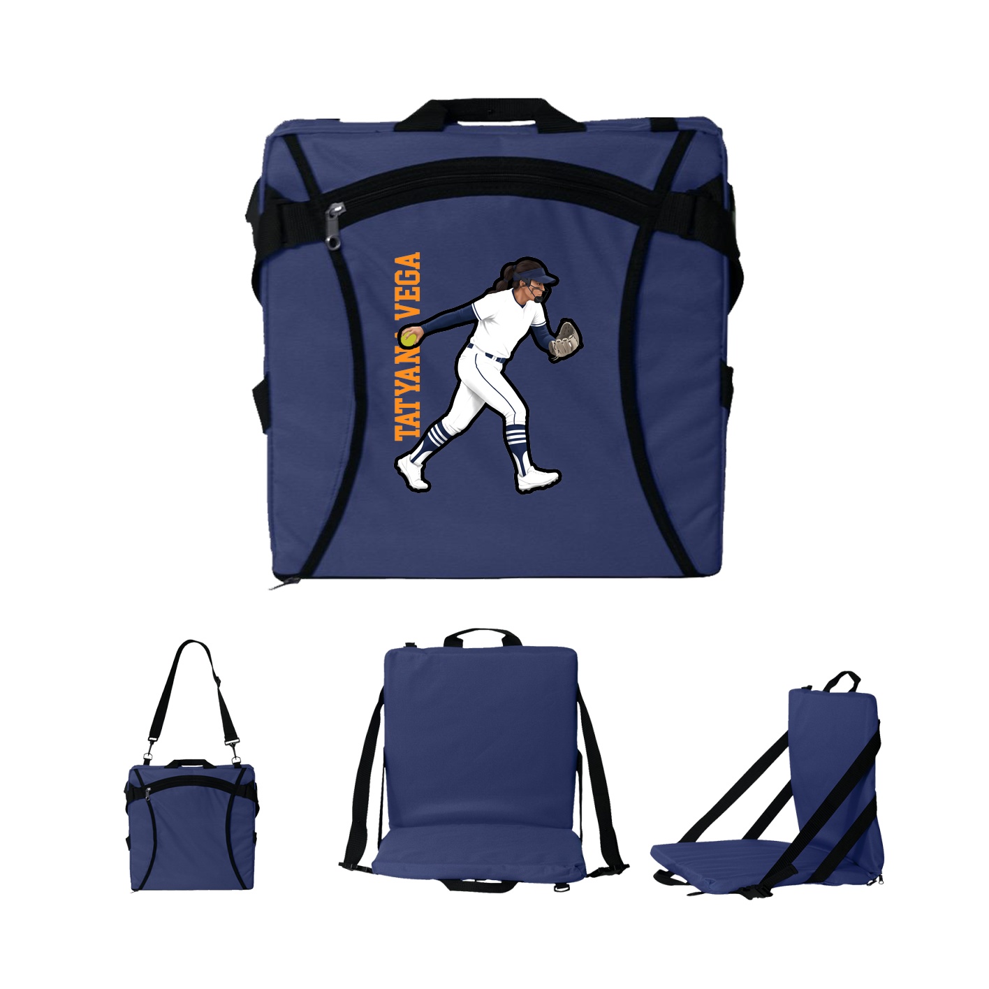 Folding Stadium Seat — Name Vertical in Navy