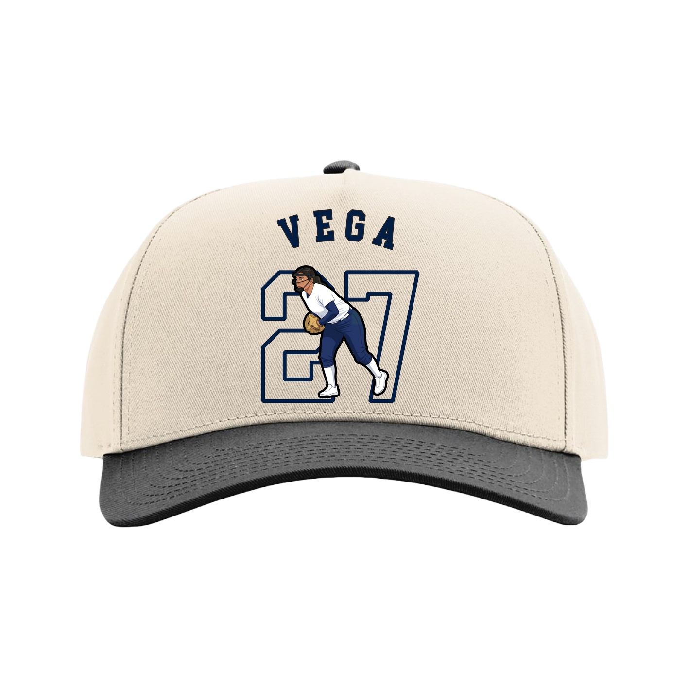 Full Fabric Five-Panel Champ Cap — Shirsey Arch in Cream/Black
