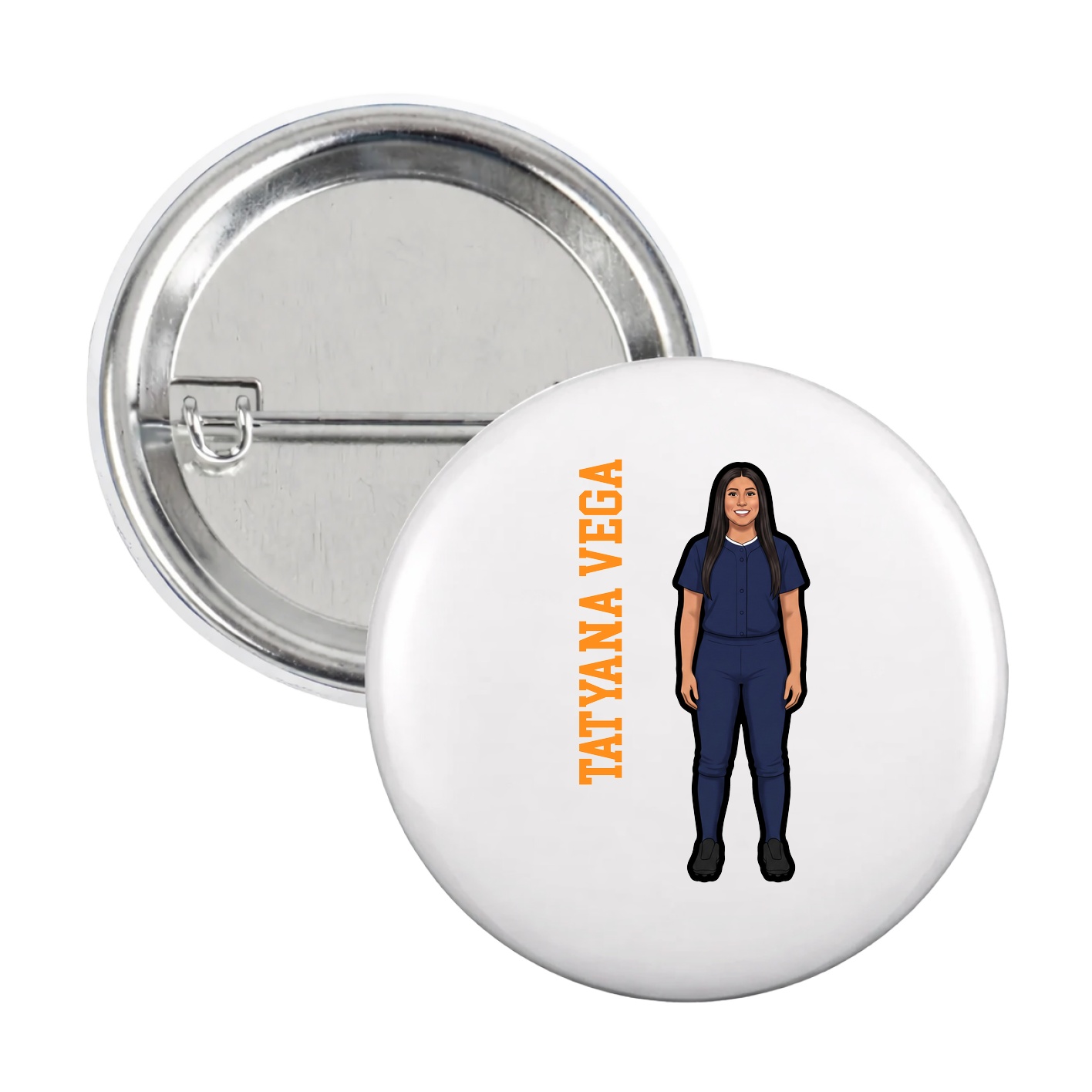 Game Day Button — Name Vertical in White