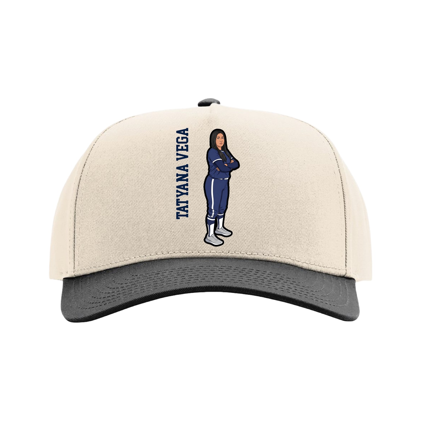 Full Fabric Five-Panel Champ Cap — Name Vertical in Cream/Black