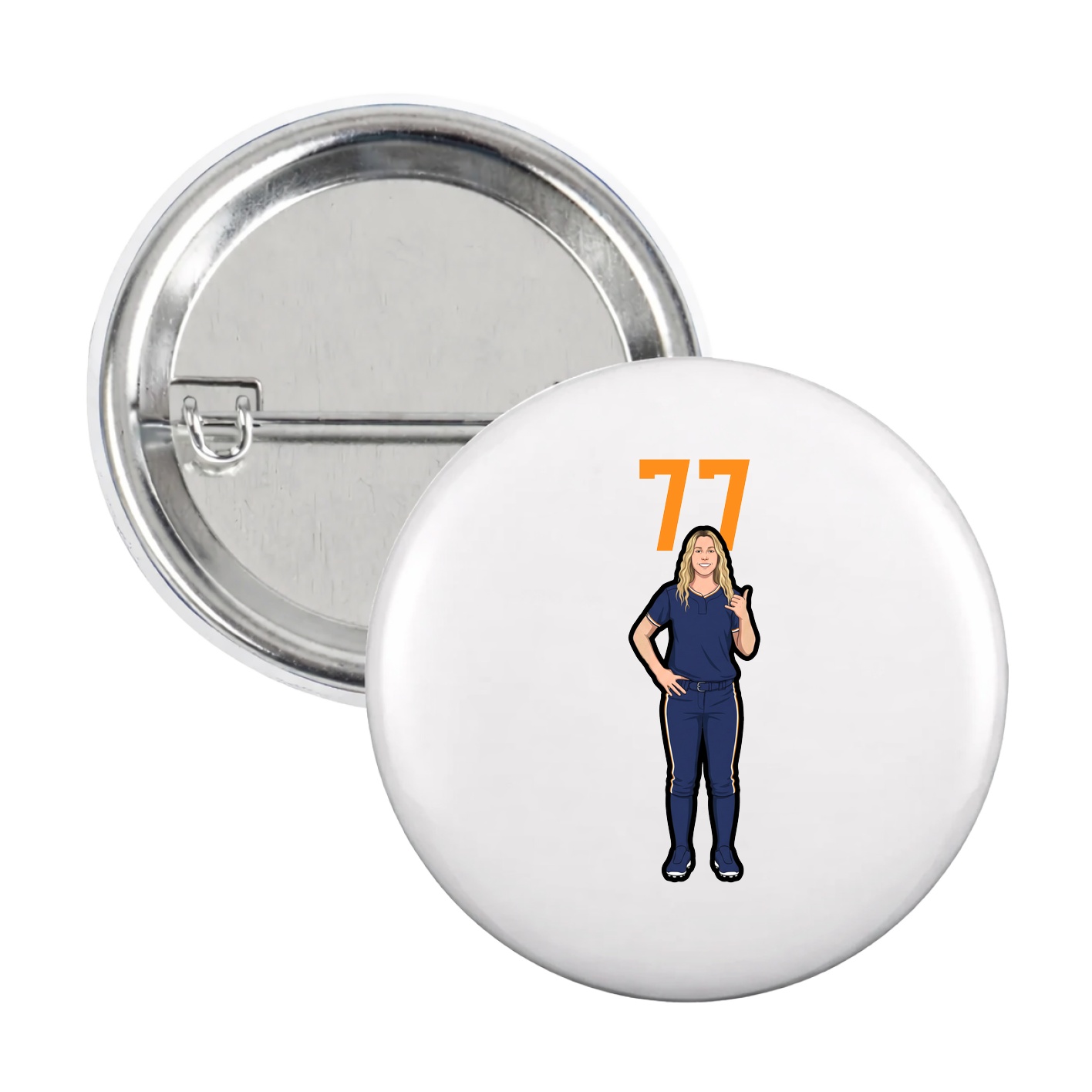 Game Day Button — Number Top in White
