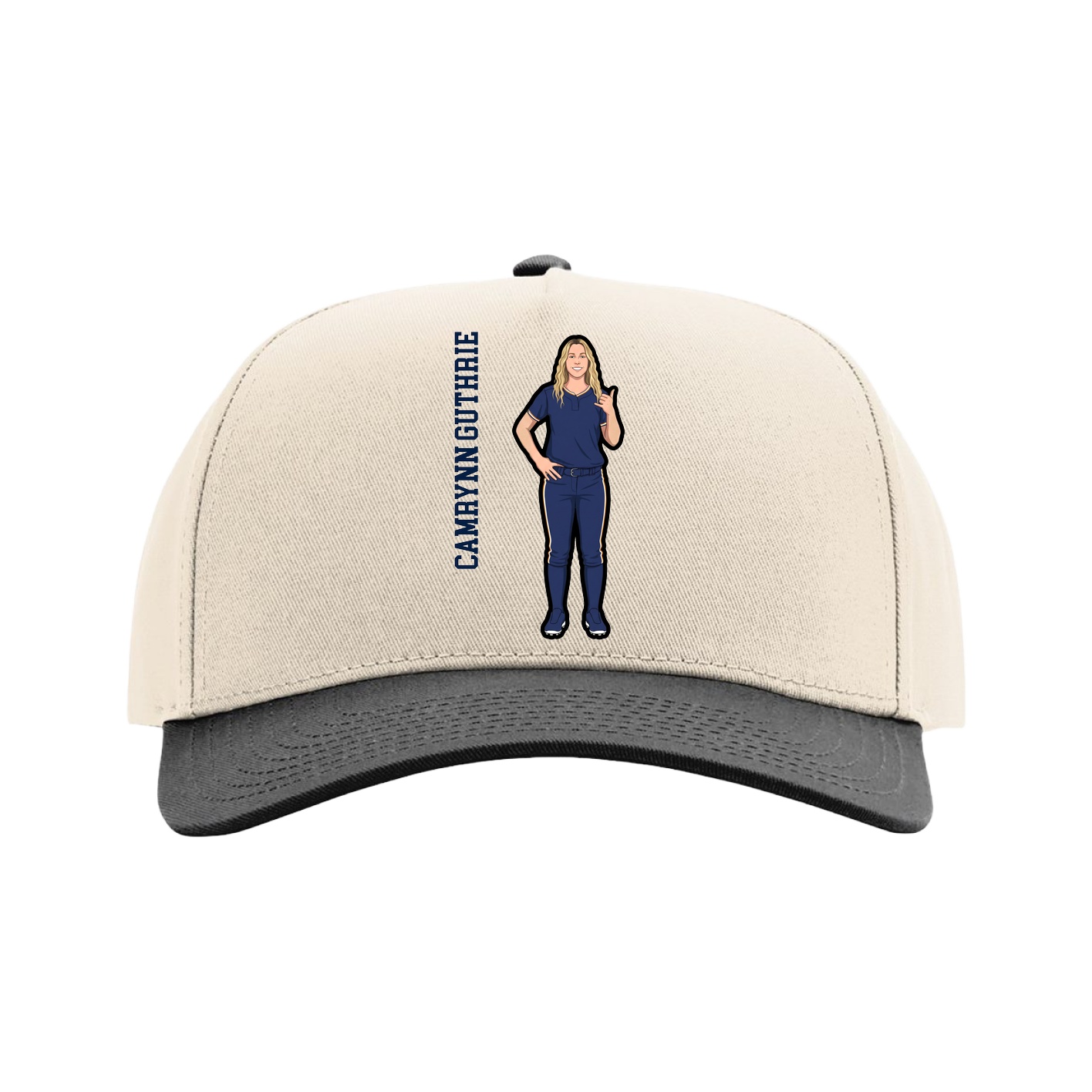 Full Fabric Five-Panel Champ Cap — Name Vertical in Cream/Black