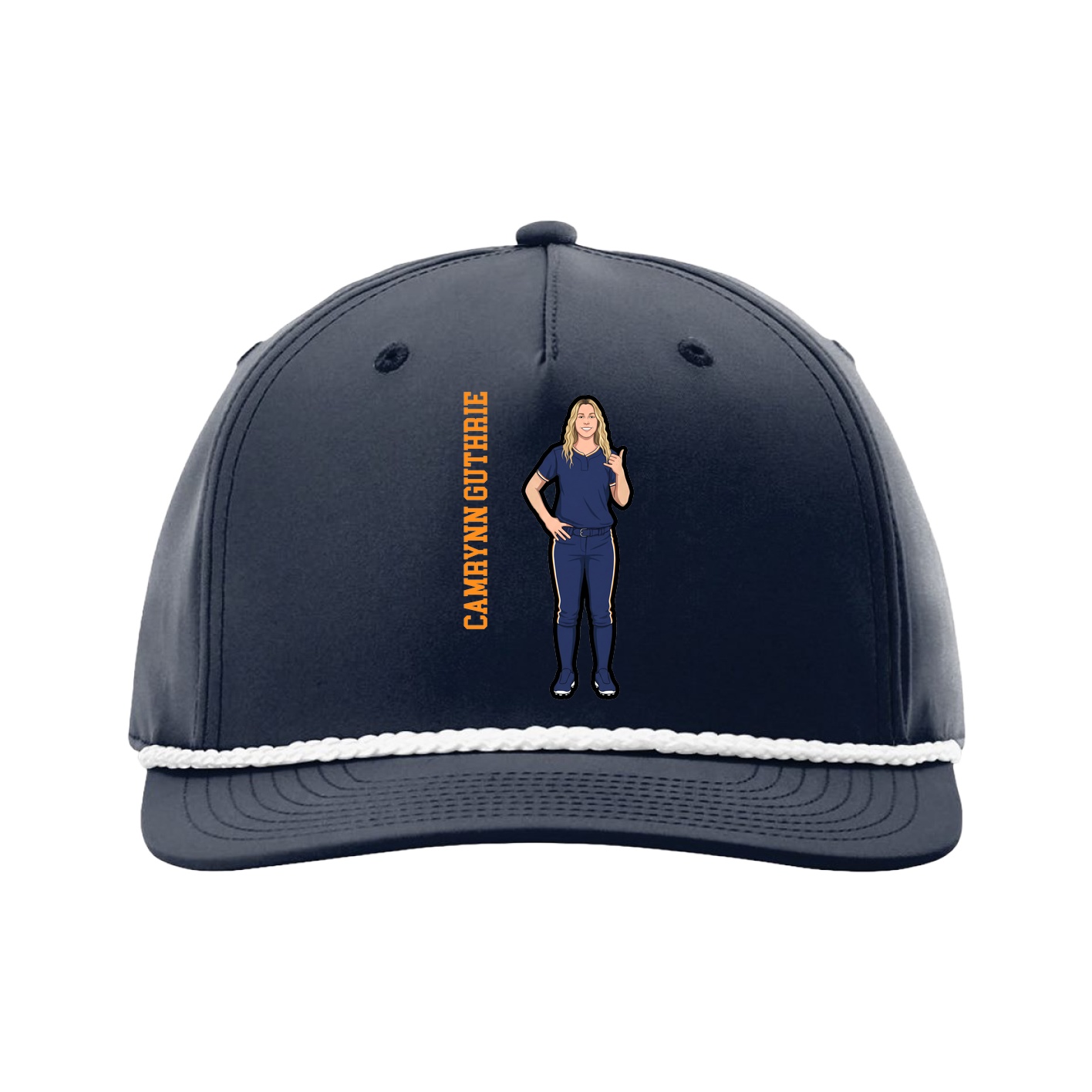 Five-Panel Classic Rope Cap — Name Vertical in Navy