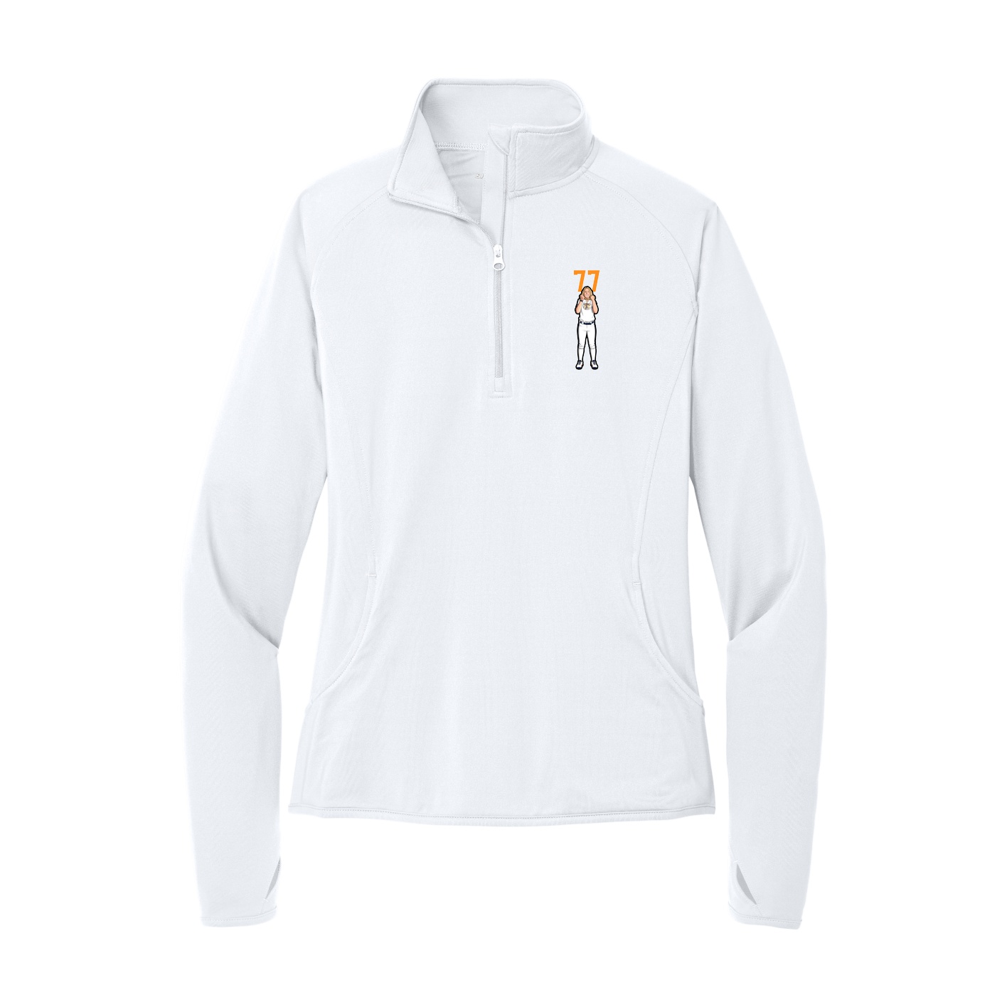 Women's Q-Zip Pullover — Number Top in White