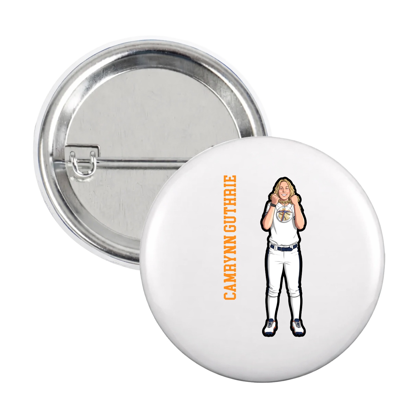 Game Day Button — Name Vertical in White