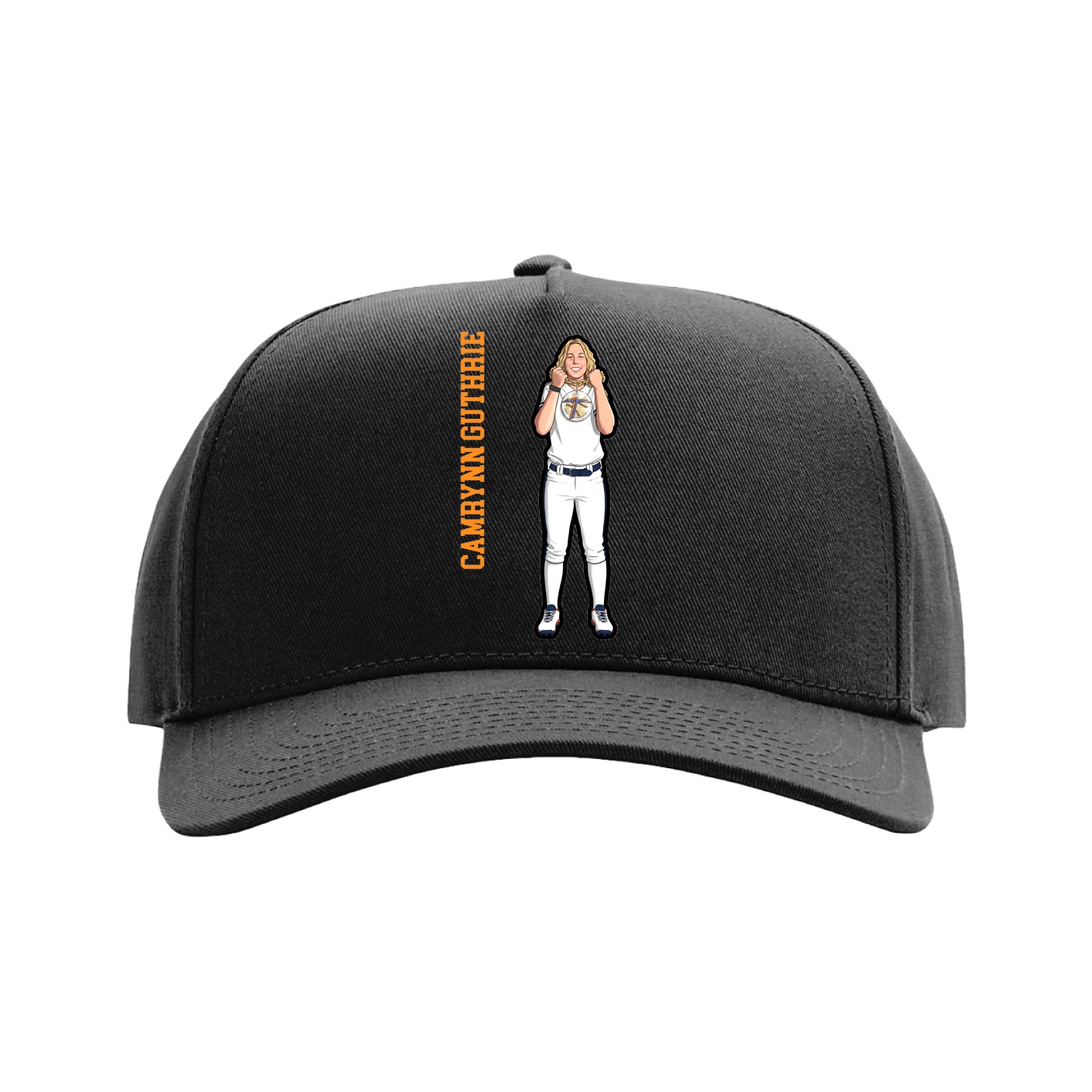 Full Fabric Five-Panel Champ Cap — Name Vertical in Black