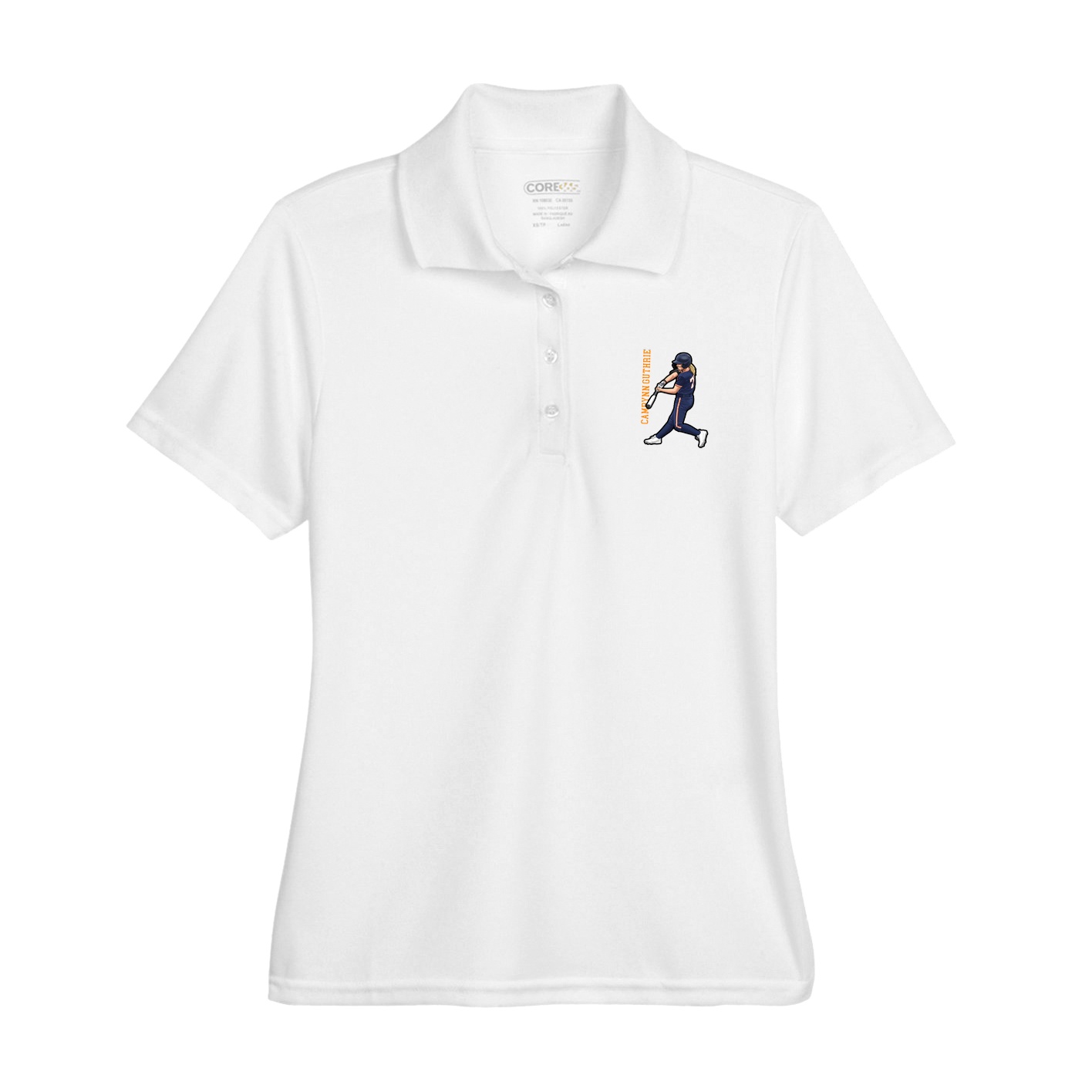 Womens Performance Polo — Name Vertical in White