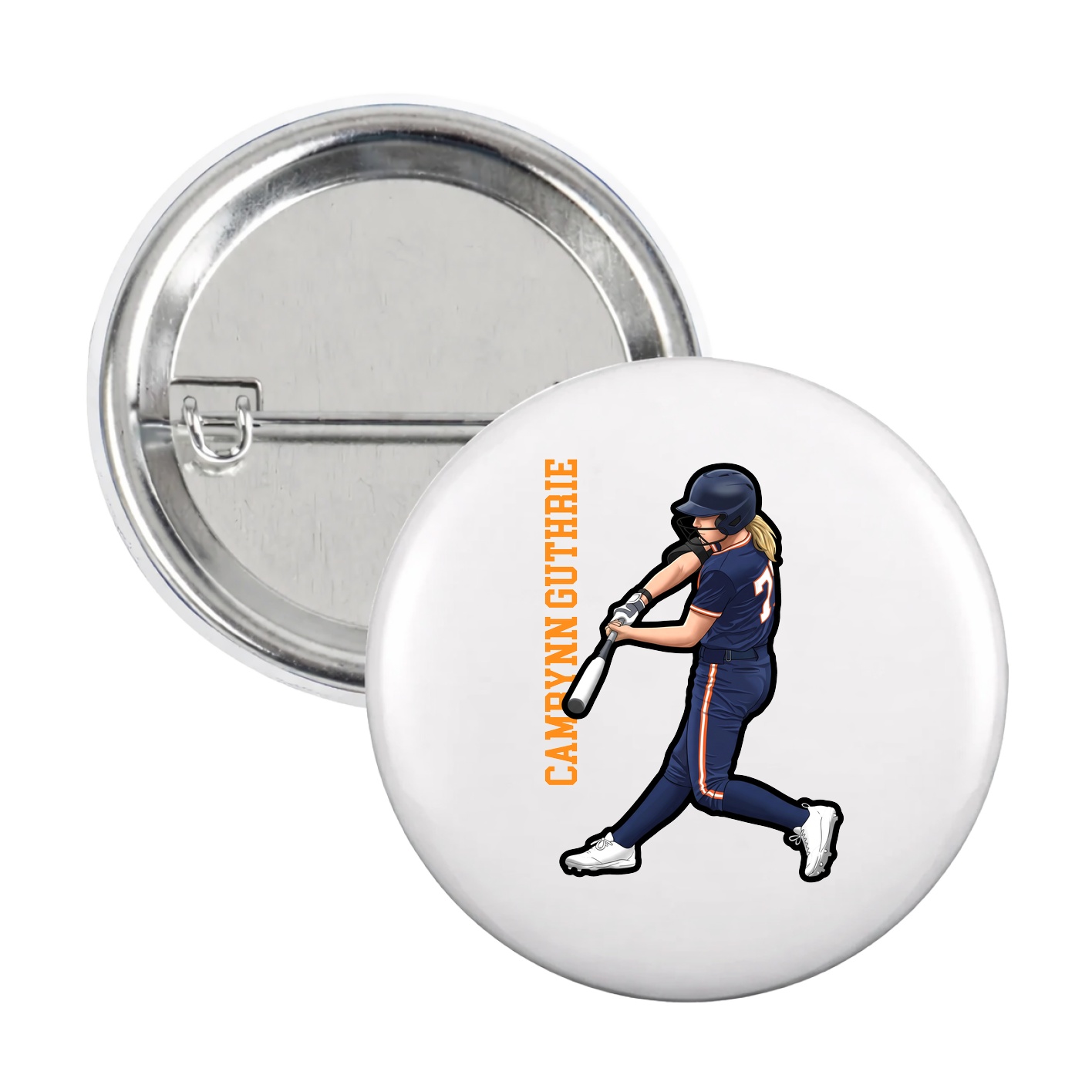 Game Day Button — Name Vertical in White