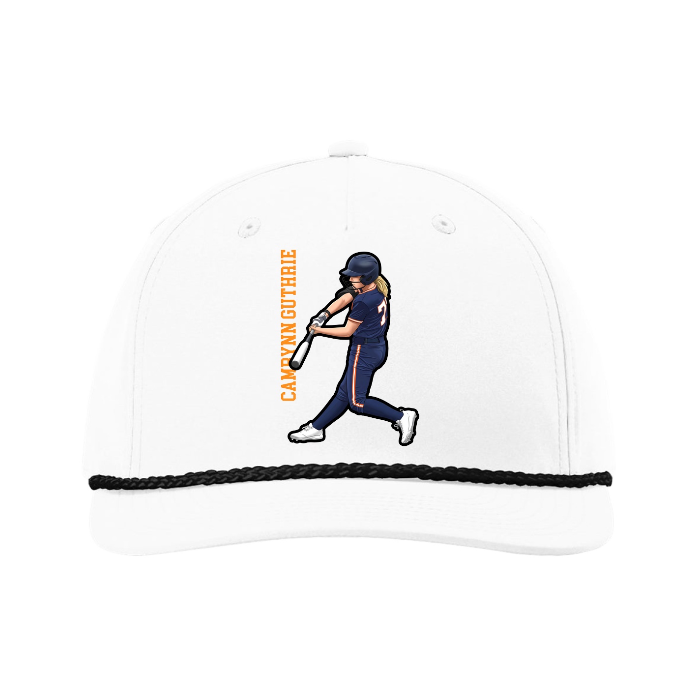 Five-Panel Classic Rope Cap — Name Vertical in White