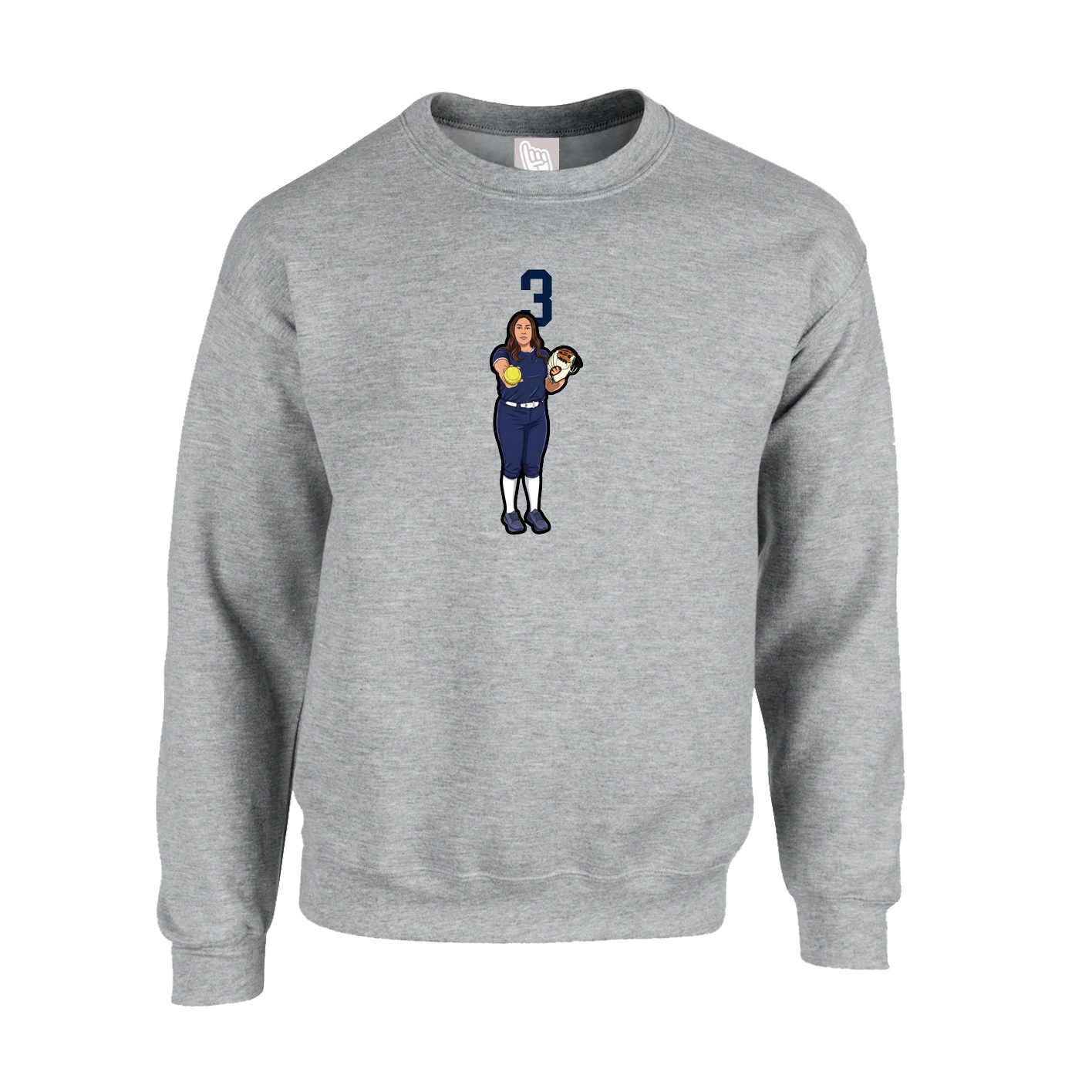 Fleece Crew — Number Top in Grey