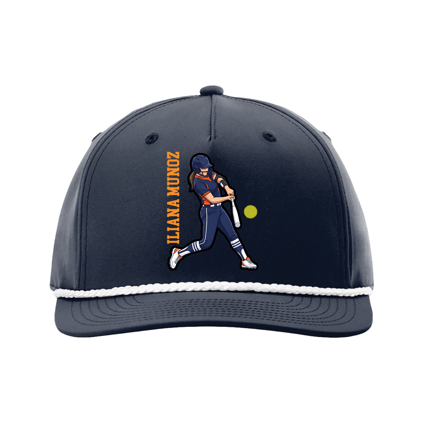 Five-Panel Classic Rope Cap — Name Vertical in Navy