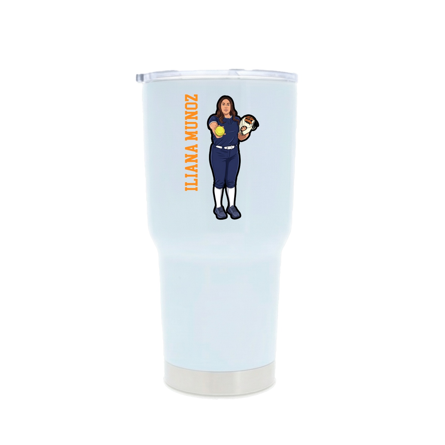 30oz Stainless Steel Tumbler — Name Vertical in White