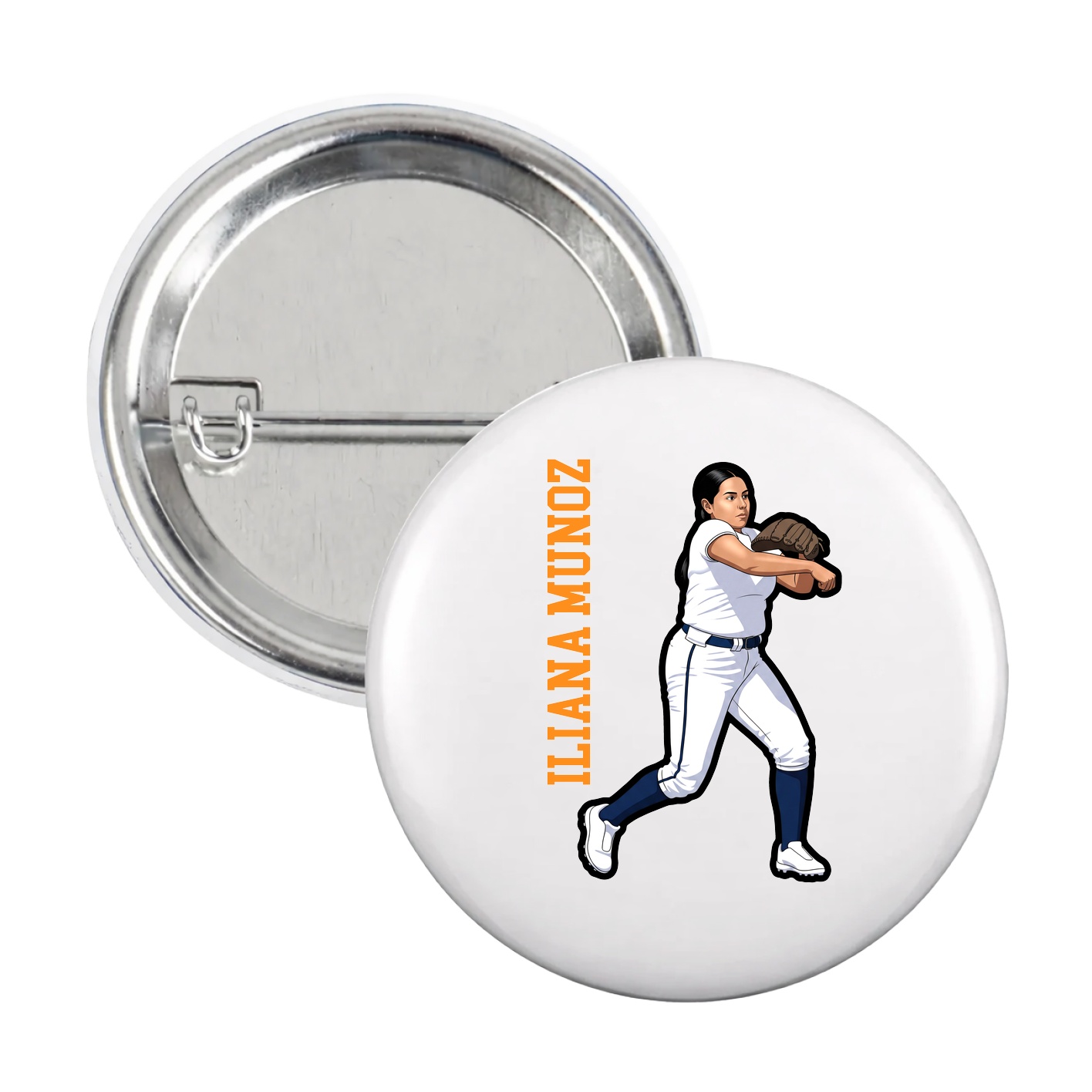Game Day Button — Name Vertical in White