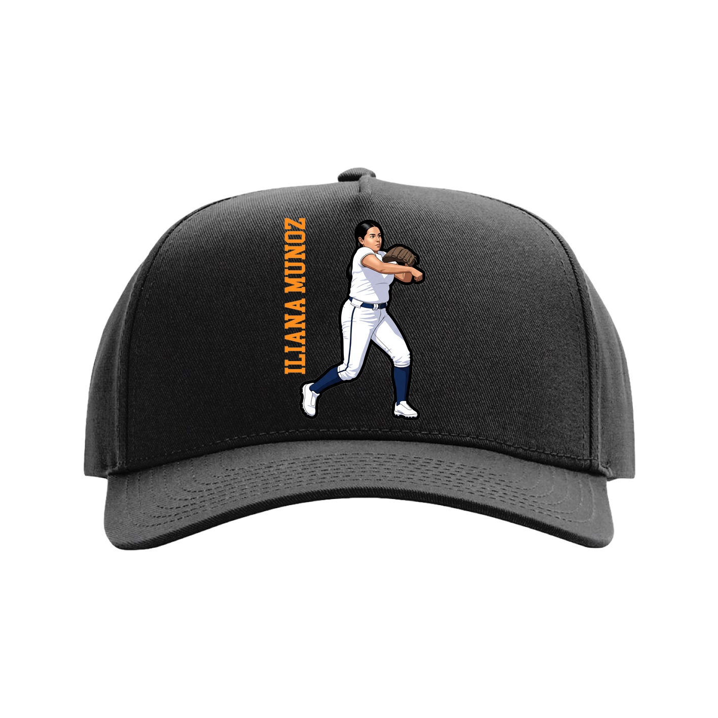 Full Fabric Five-Panel Champ Cap — Name Vertical in Black