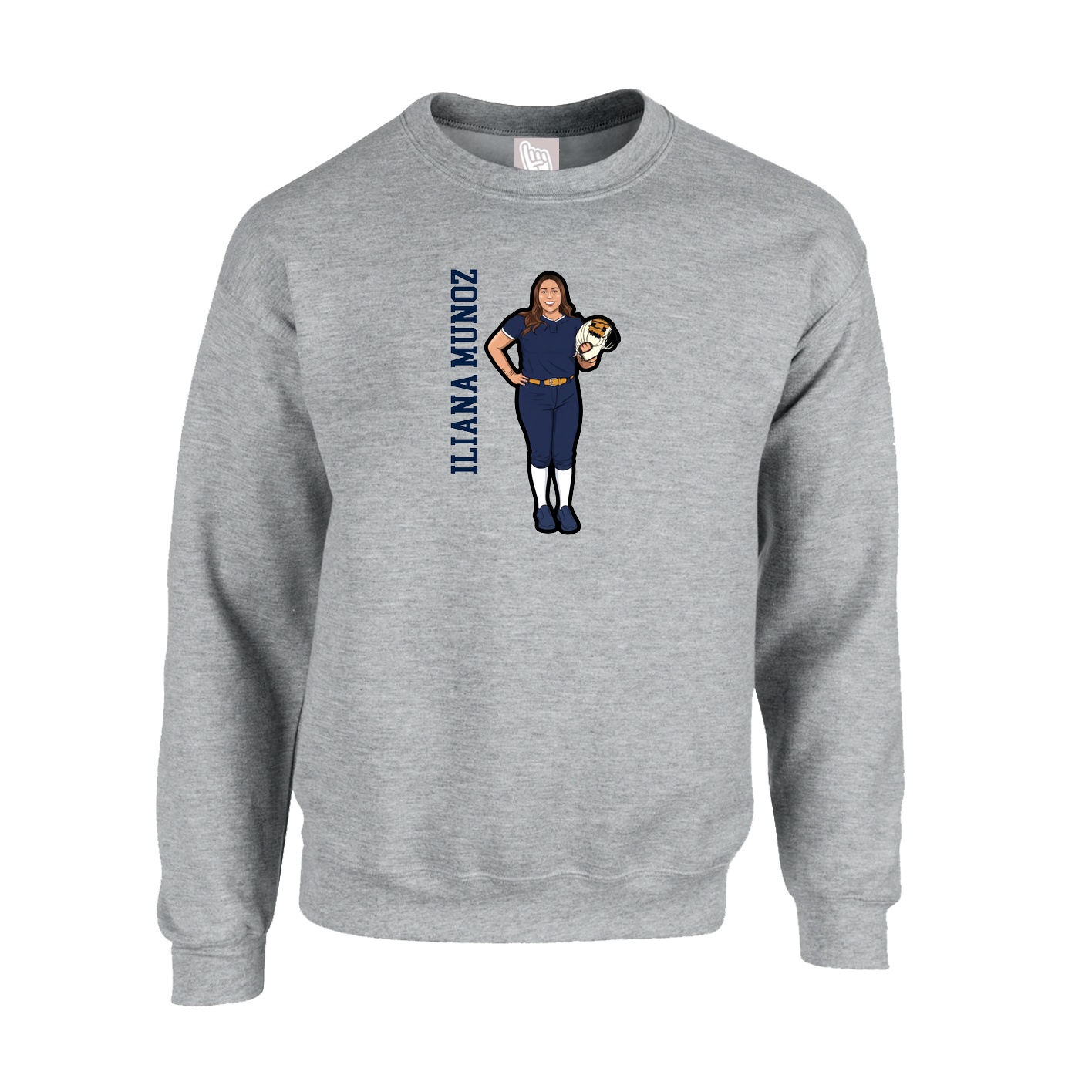 Fleece Crew — Name Vertical in Grey
