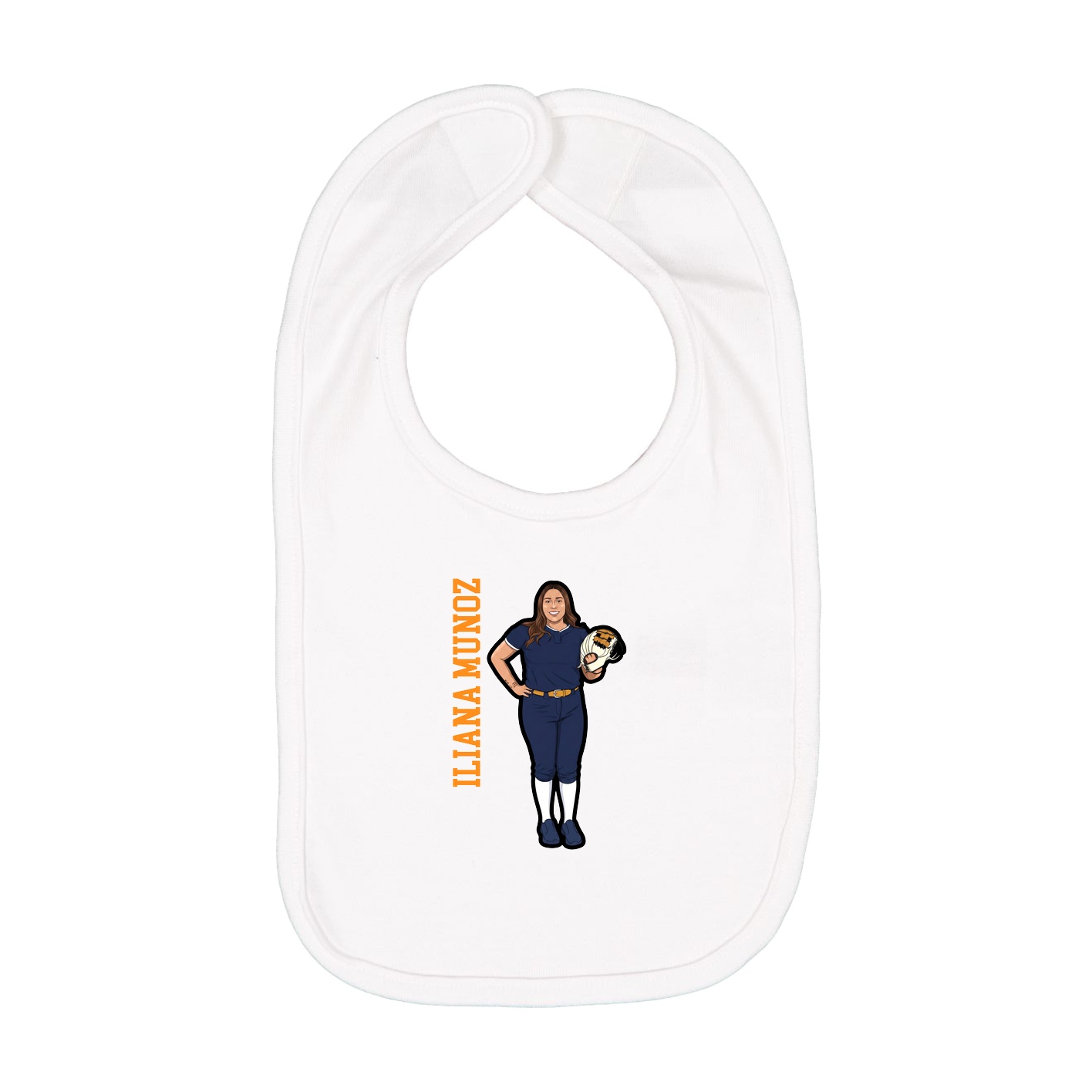 Infant Bib — Name Vertical in White