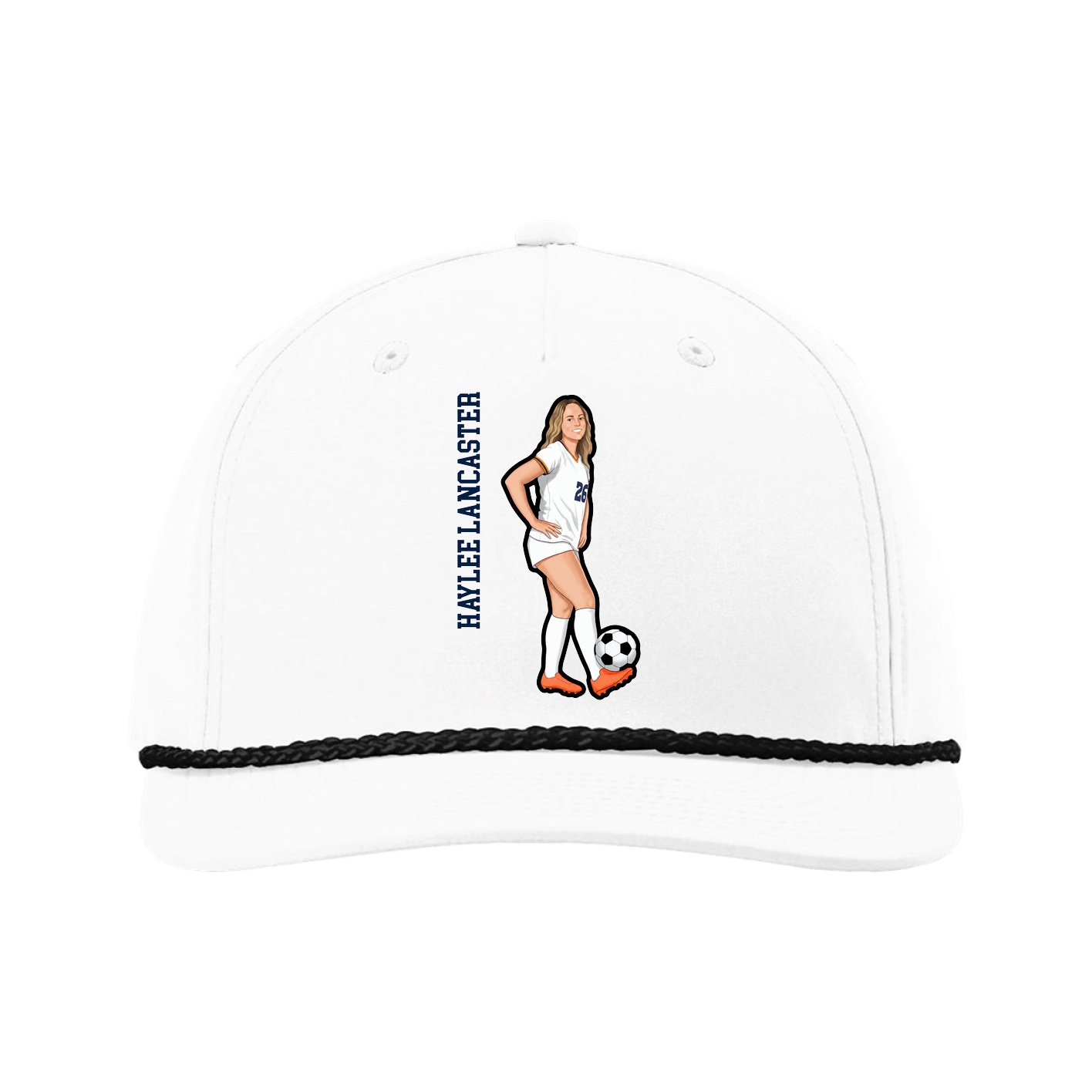 Five-Panel Classic Rope Cap — Name Vertical in White