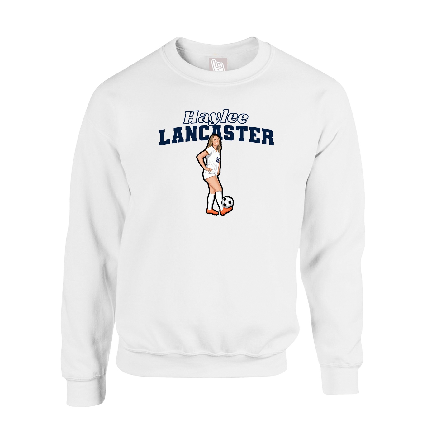 Fleece Crew — Name Arch in White