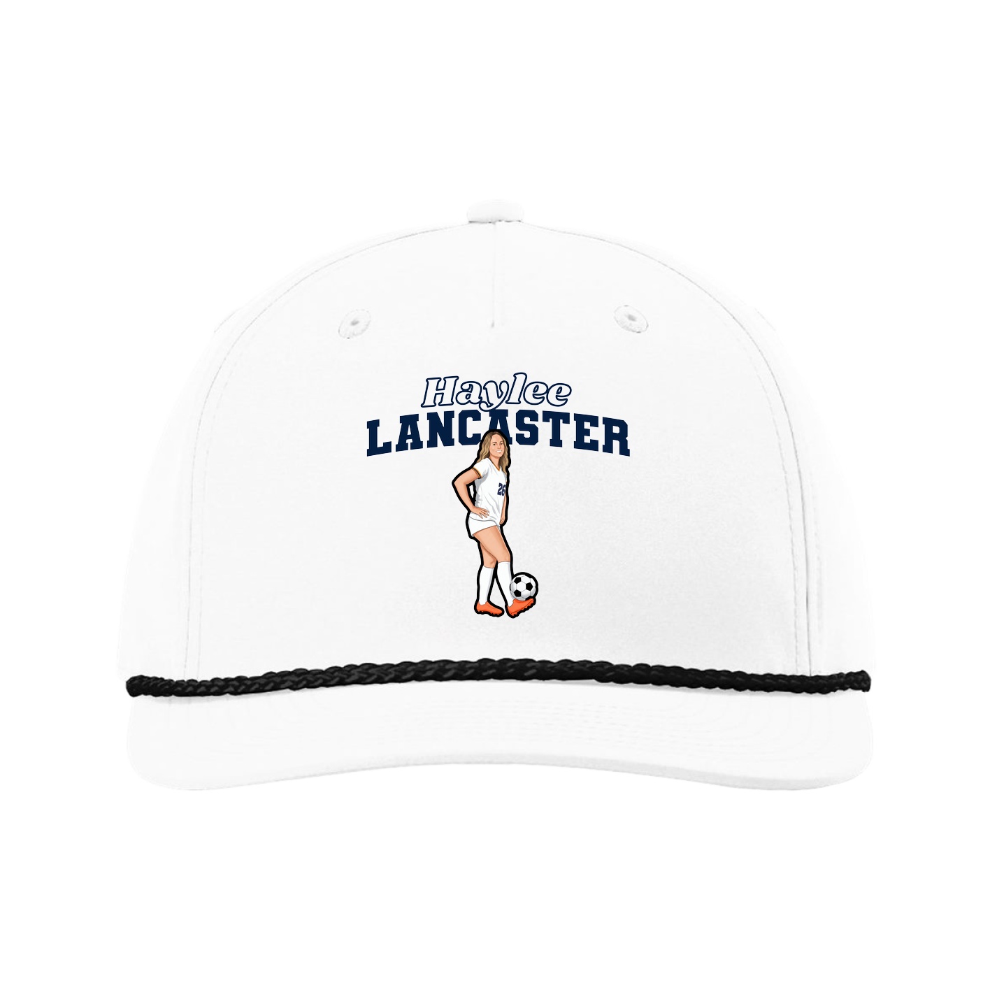 Five-Panel Classic Rope Cap — Name Arch in White